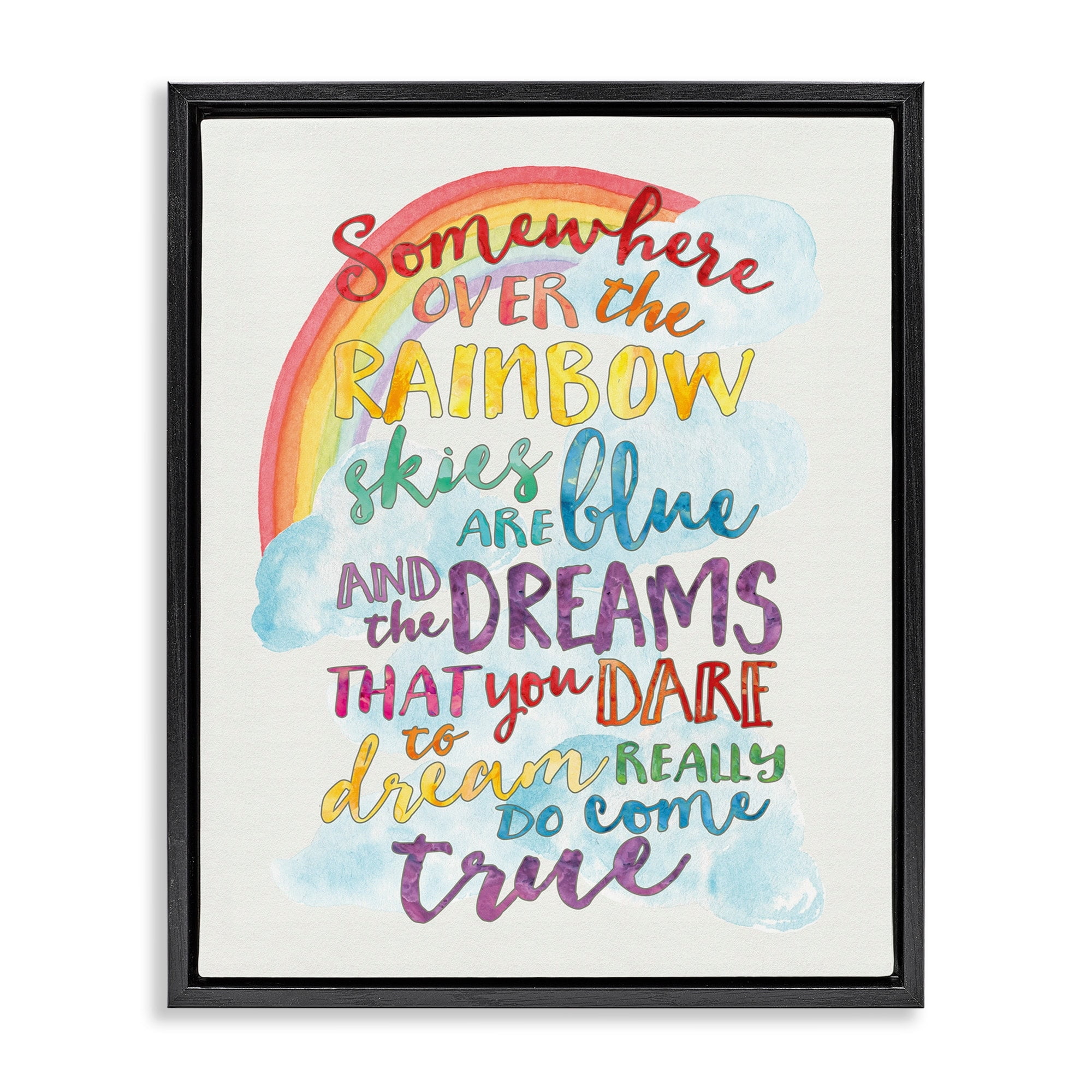 Stupell Industries Somewhere Over the Rainbow With Rainbow Jet Black Framed Floating Canvas Wall Art, 24x30, by Erica Billups
