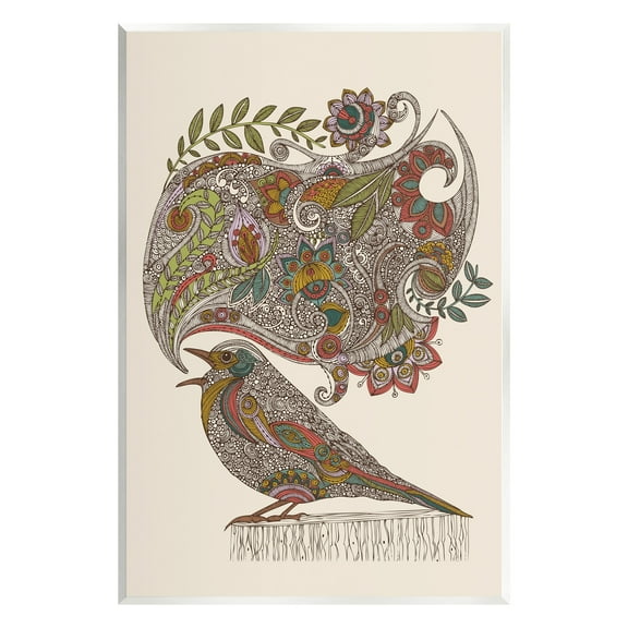 Stupell Industries Song Bird Complex Paisley Patterns Botanical Leaves Graphic Art Unframed Art Print Wall Art, Design by Valentina Harper