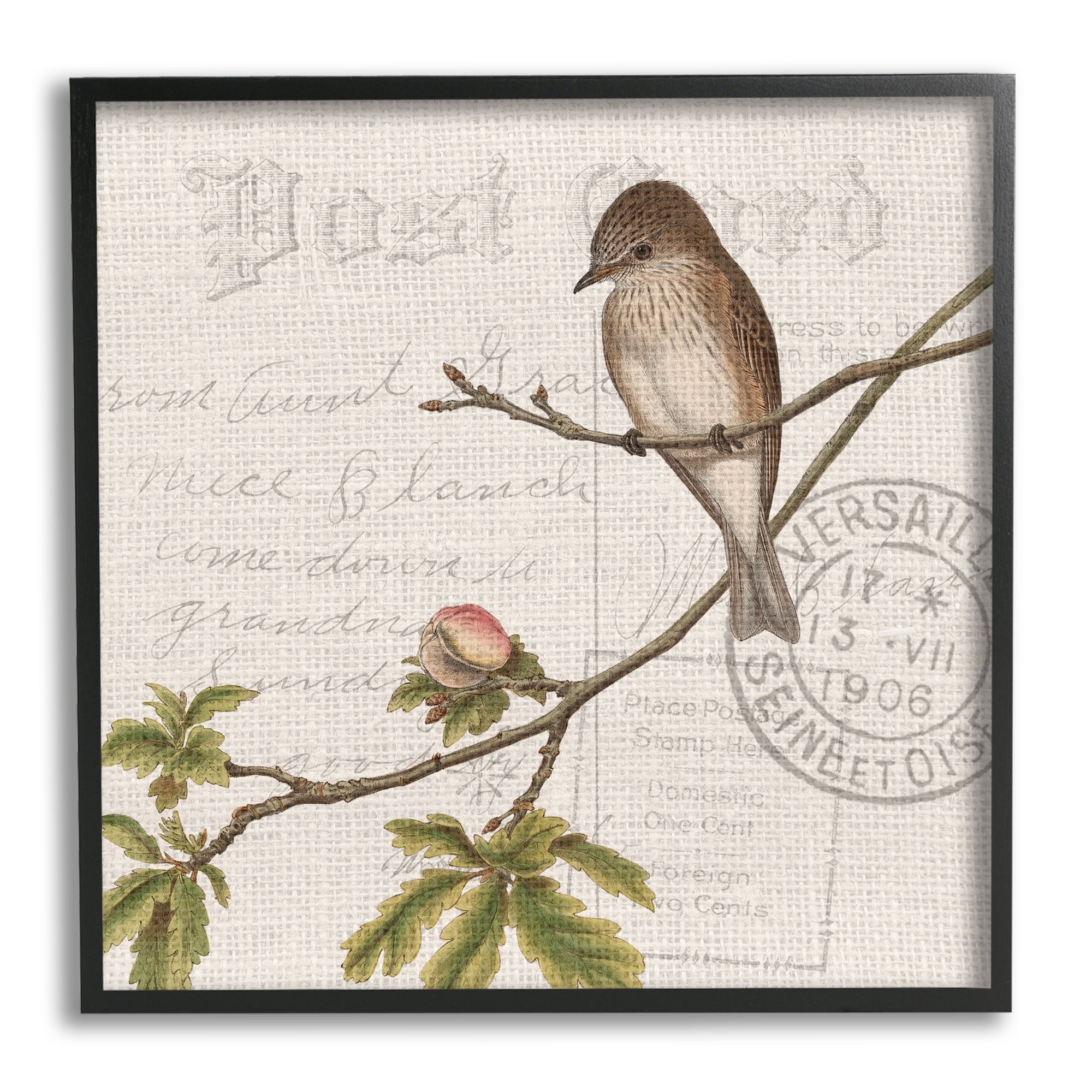 Stupell Industries Song Bird Tree Branch Vintage Postal Card Pattern, 17 x 30, Design by Kim Allen
