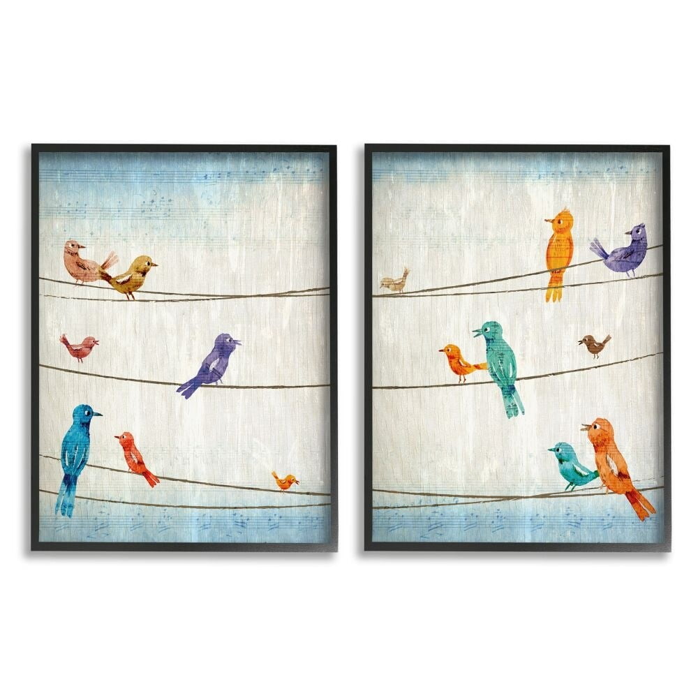 Stupell Industries Song Birds on the Line Musical Scale Detail Framed Wall Art Design by Kim Allen, 2 Piece, 11" x 14", Black Framed