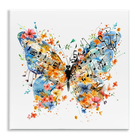 Stupell Industries Song Notes Butterfly Insects Painting Unframed Art Print Wall Art, 12 x 12