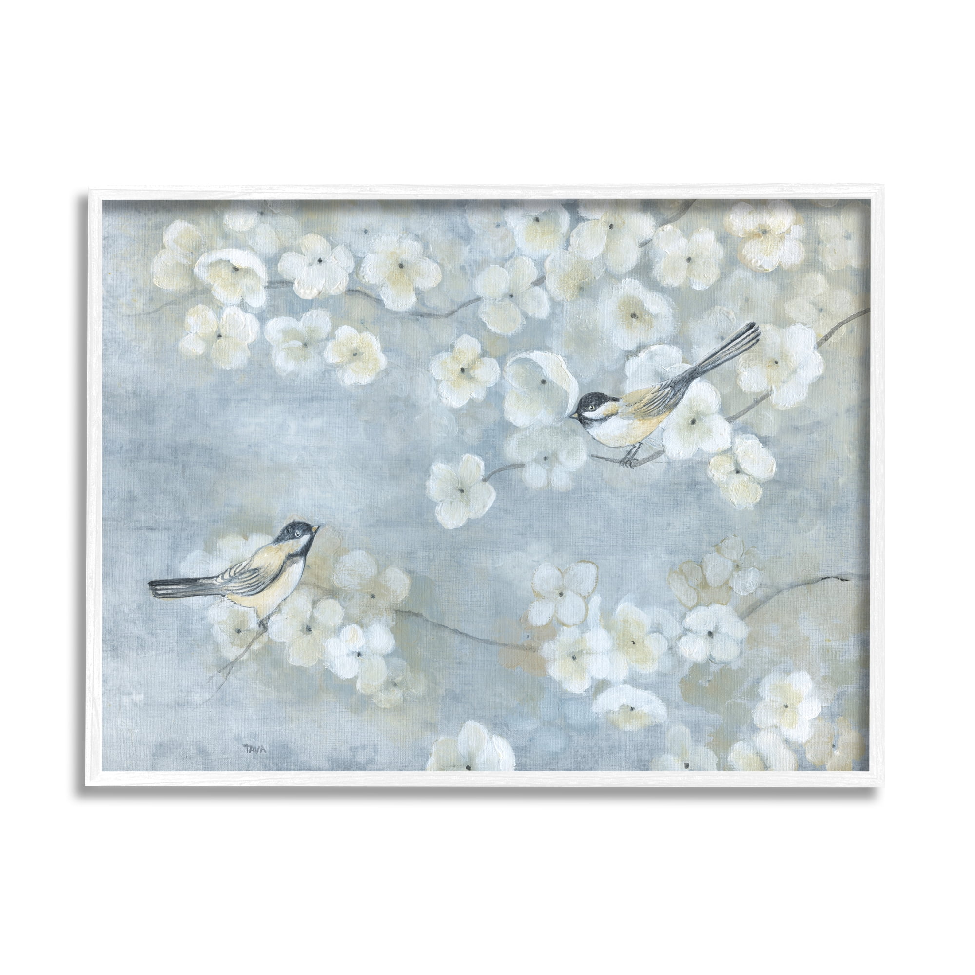 White Framed Song Sparrow Floral Wall Art, 30 x 24