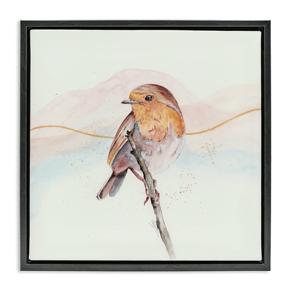 Songbird Perched Subtlety Black Floating Frame Canvas Art, 18 x 18, Made In USA