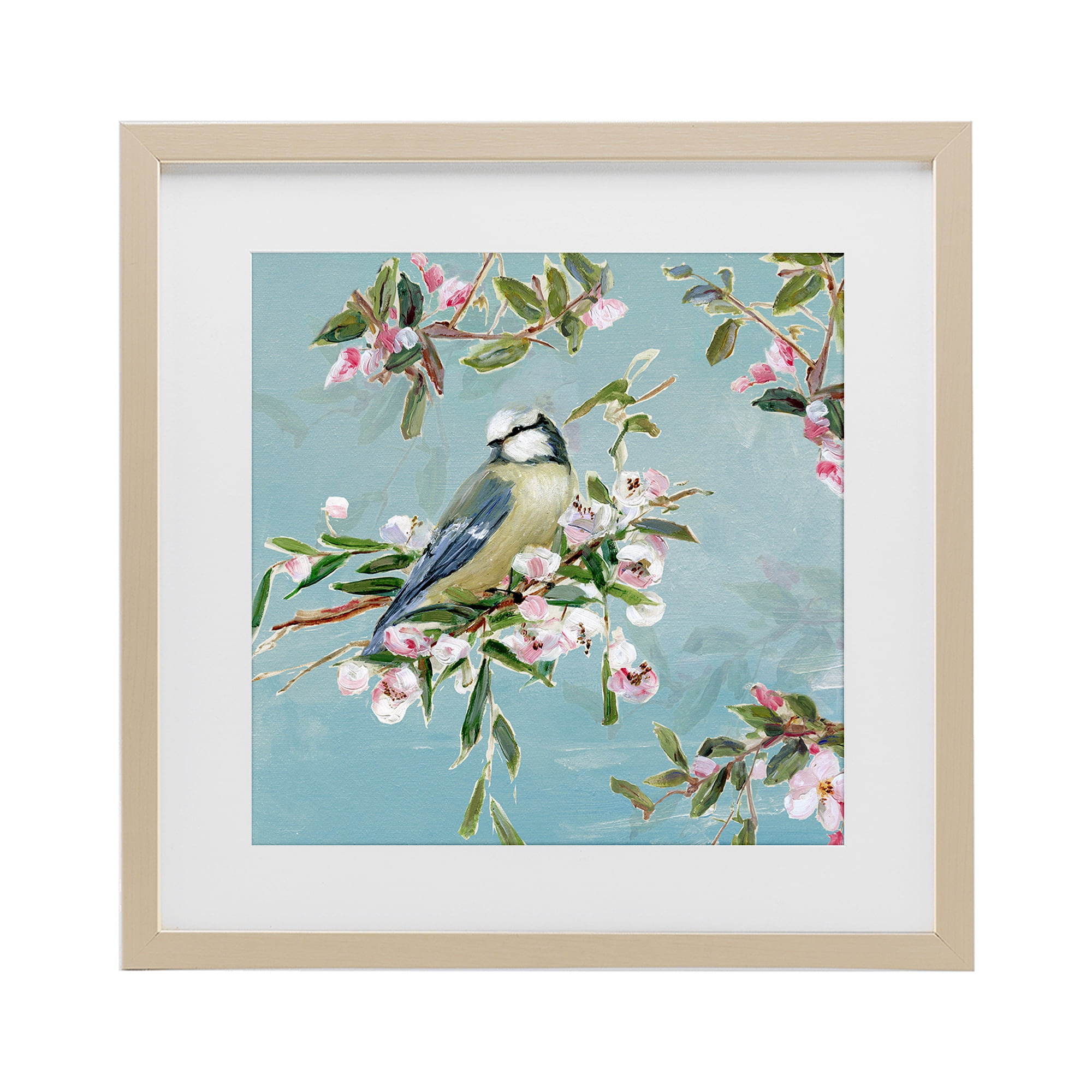 Stupell Industries Songbird Perched on Blooms Birch Framed Print Under Glass, design by Sally Swatland