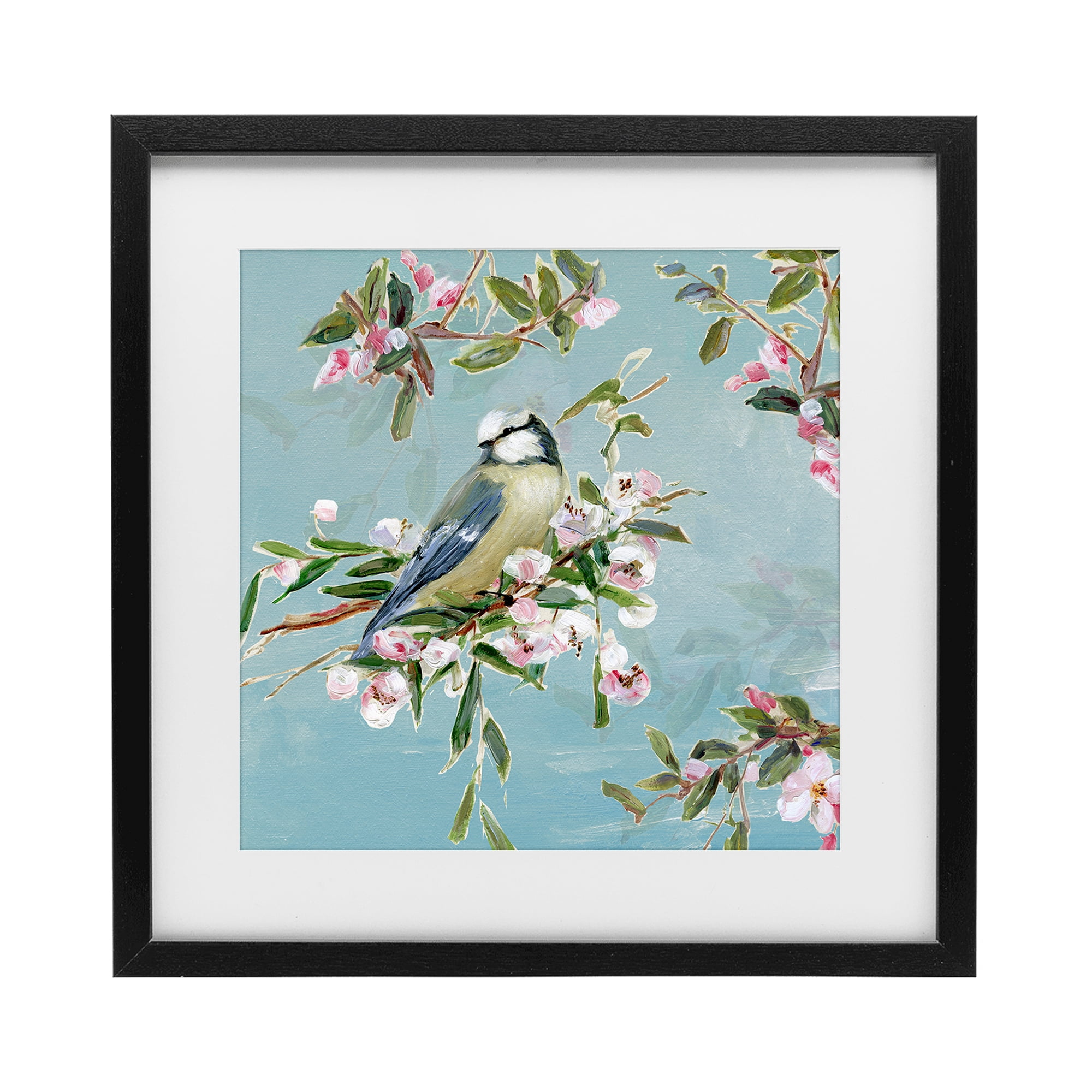 Stupell Industries Songbird Perched on Blooms Black Framed Print Under Glass, design by Sally Swatland