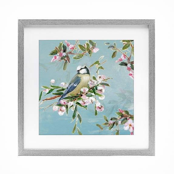 Stupell Industries Traditional Songbird Perched on Blooms Gray Framed Print Under Glass, 13 x 13, by Sally Swatland