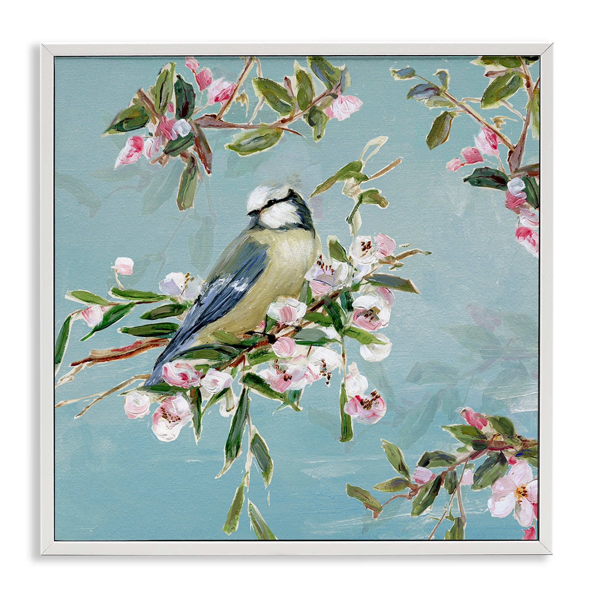Stupell Industries Songbird Perched on Blooms White Framed Giclee Art, design by Sally Swatland