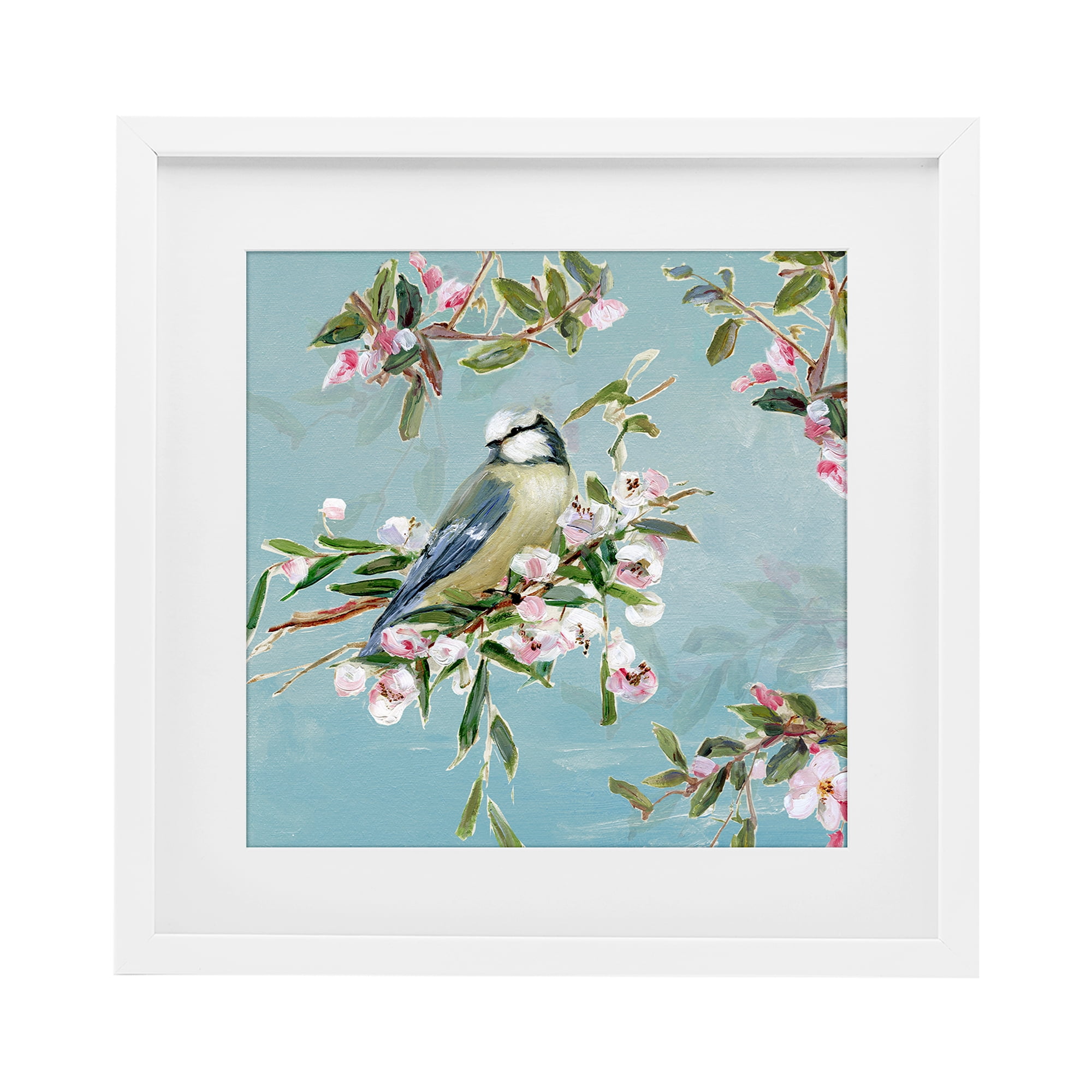 Stupell Industries Songbird Perched on Blooms White Framed Print Under Glass, design by Sally Swatland