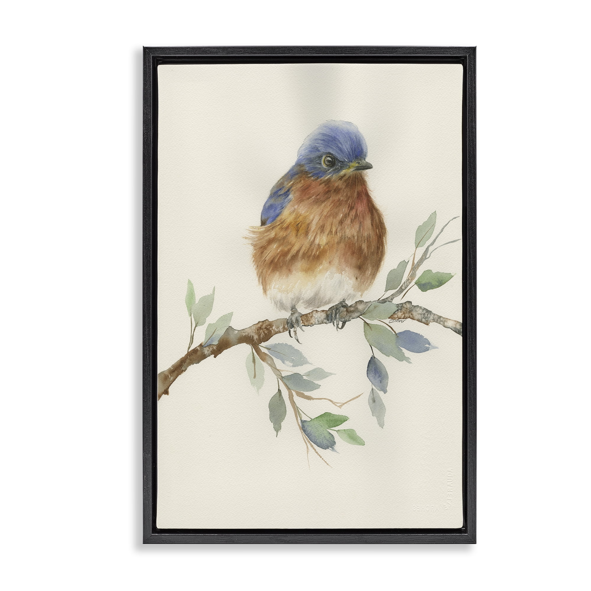 Stupell Industries Songbird Perched on Branch Black Framed Floater Canvas Wall Art, design by Cady Driver