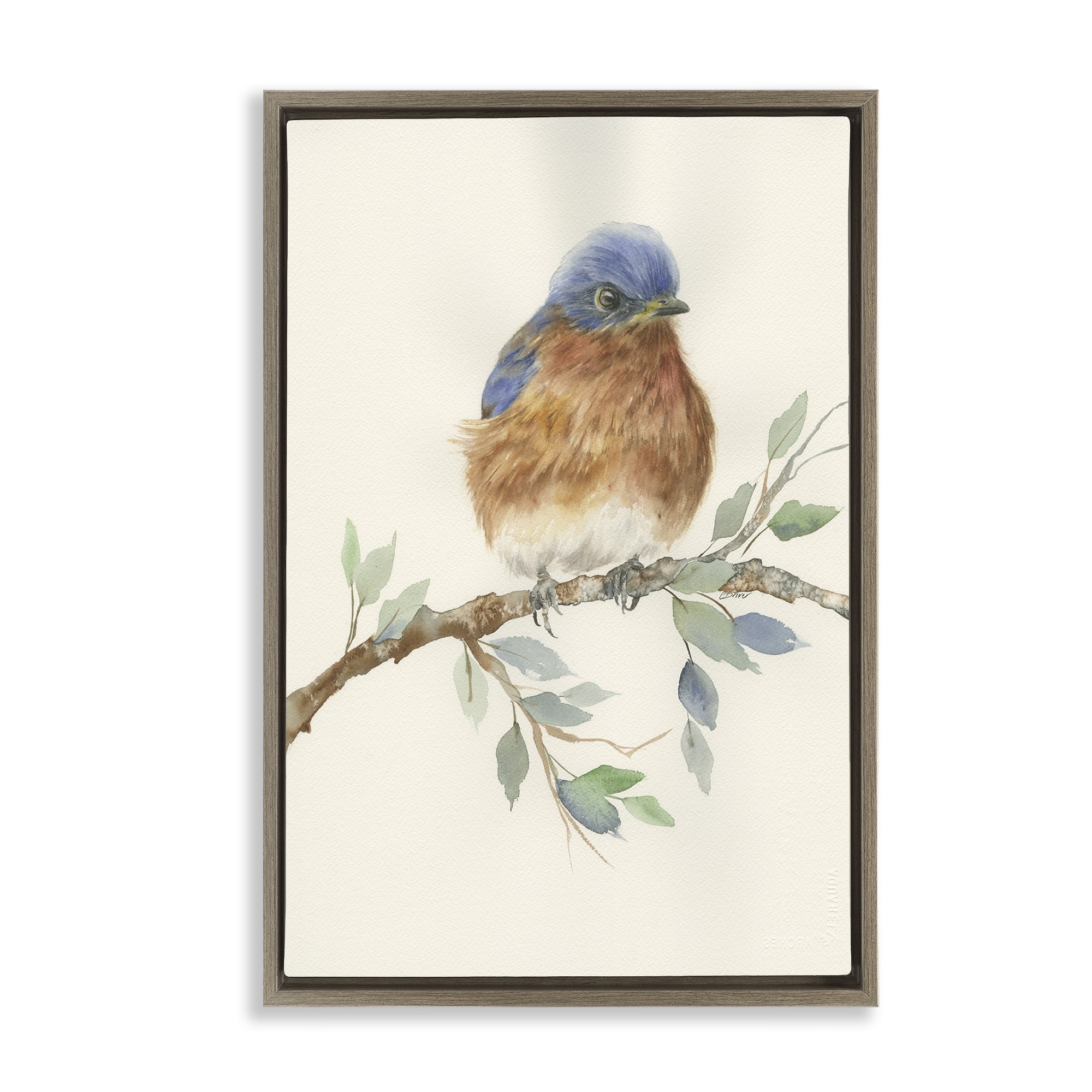 Stupell Industries Songbird Perched on Branch Brown Framed Floater Canvas Wall Art, design by Cady Driver