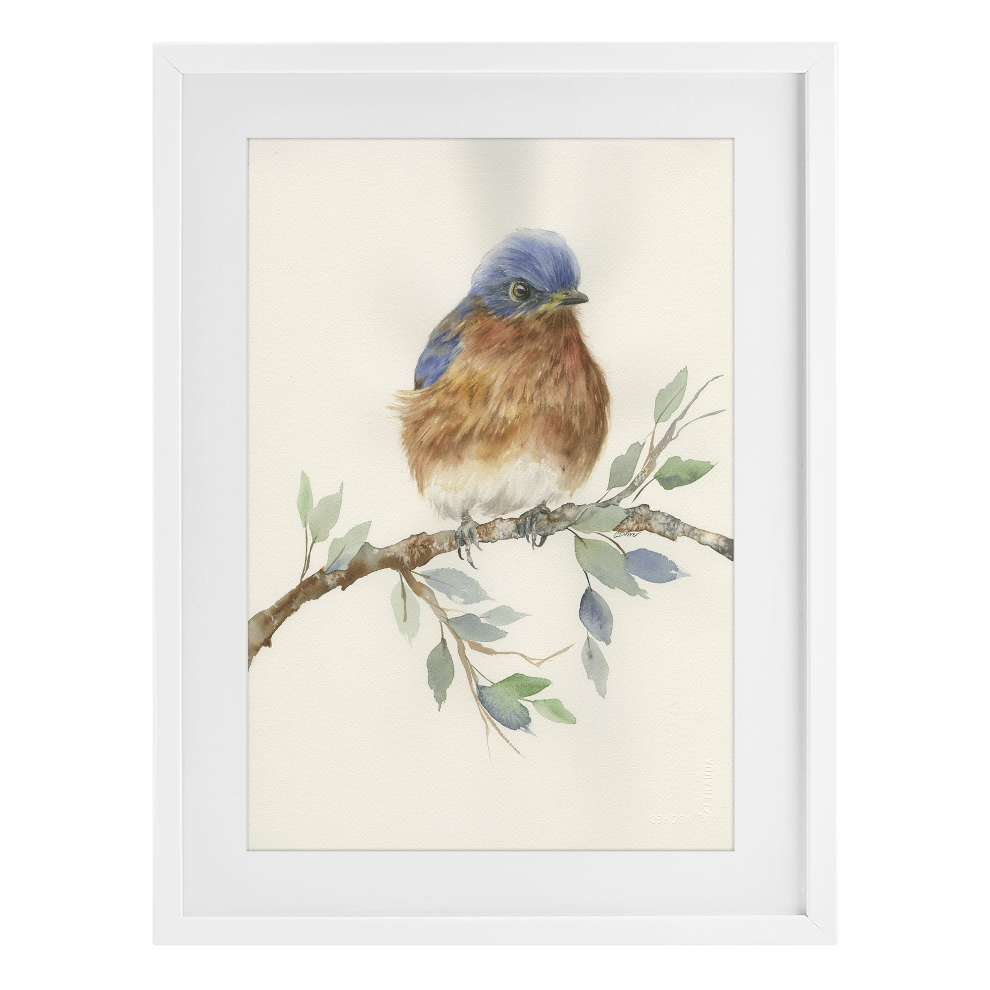 Stupell Industries Songbird Perched on Branch White Framed Print Under Glass, design by Cady Driver