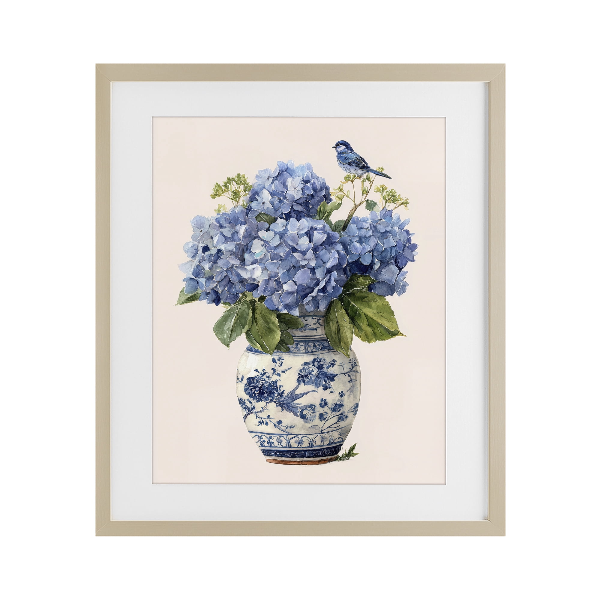 Stupell Industries Songbird Perched on Hydrangeas Birch Framed Print Under Glass, design by Imagine It Images
