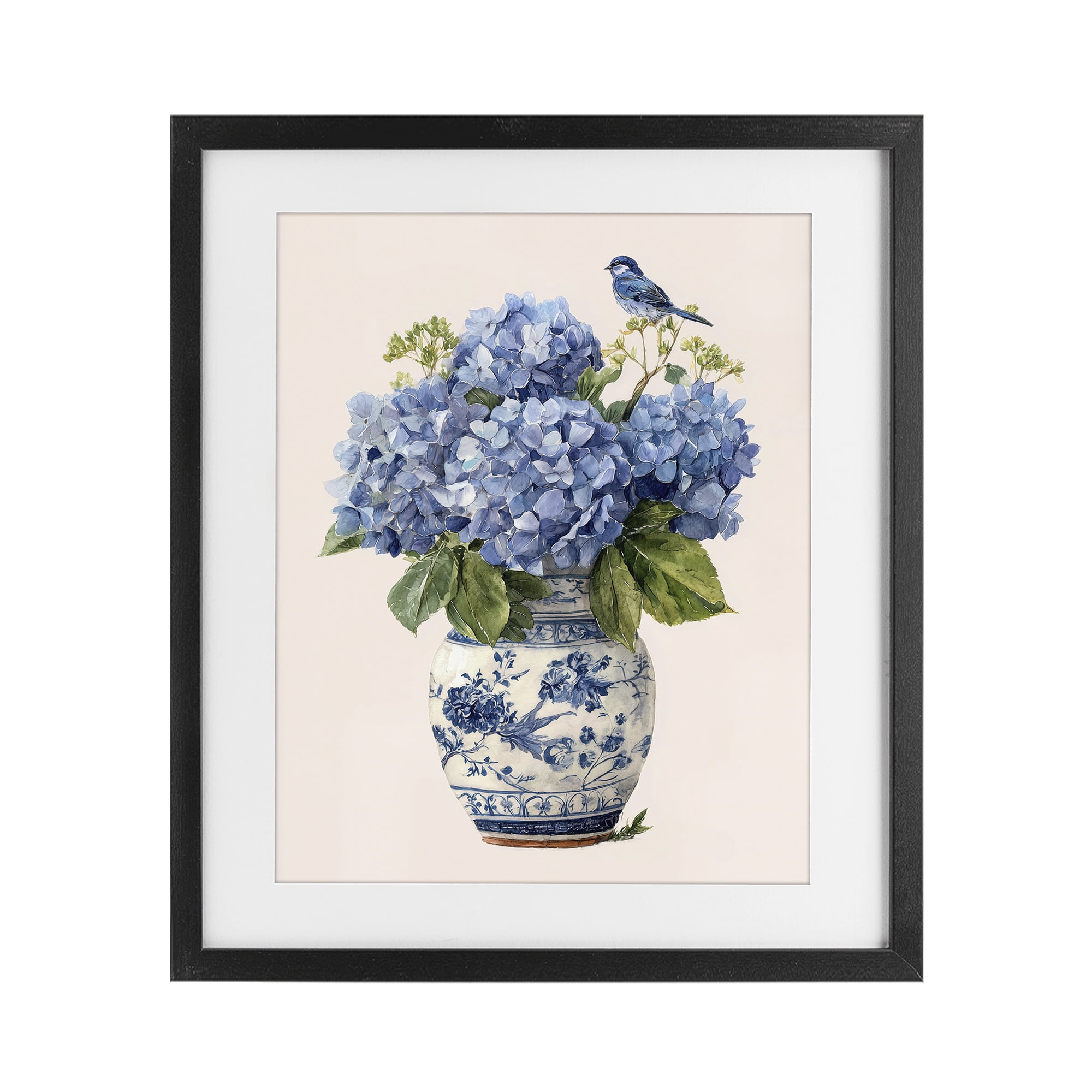 Stupell Industries Songbird Perched on Hydrangeas Black Framed Print Under Glass, design by Imagine It Images