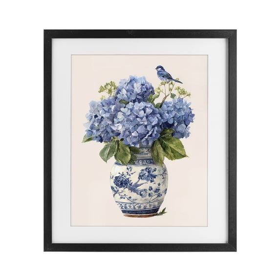 Stupell Industries Traditional Songbird Perched on Hydrangeas Black Framed Print Under Glass, 13 x 16, by Imagine It Images