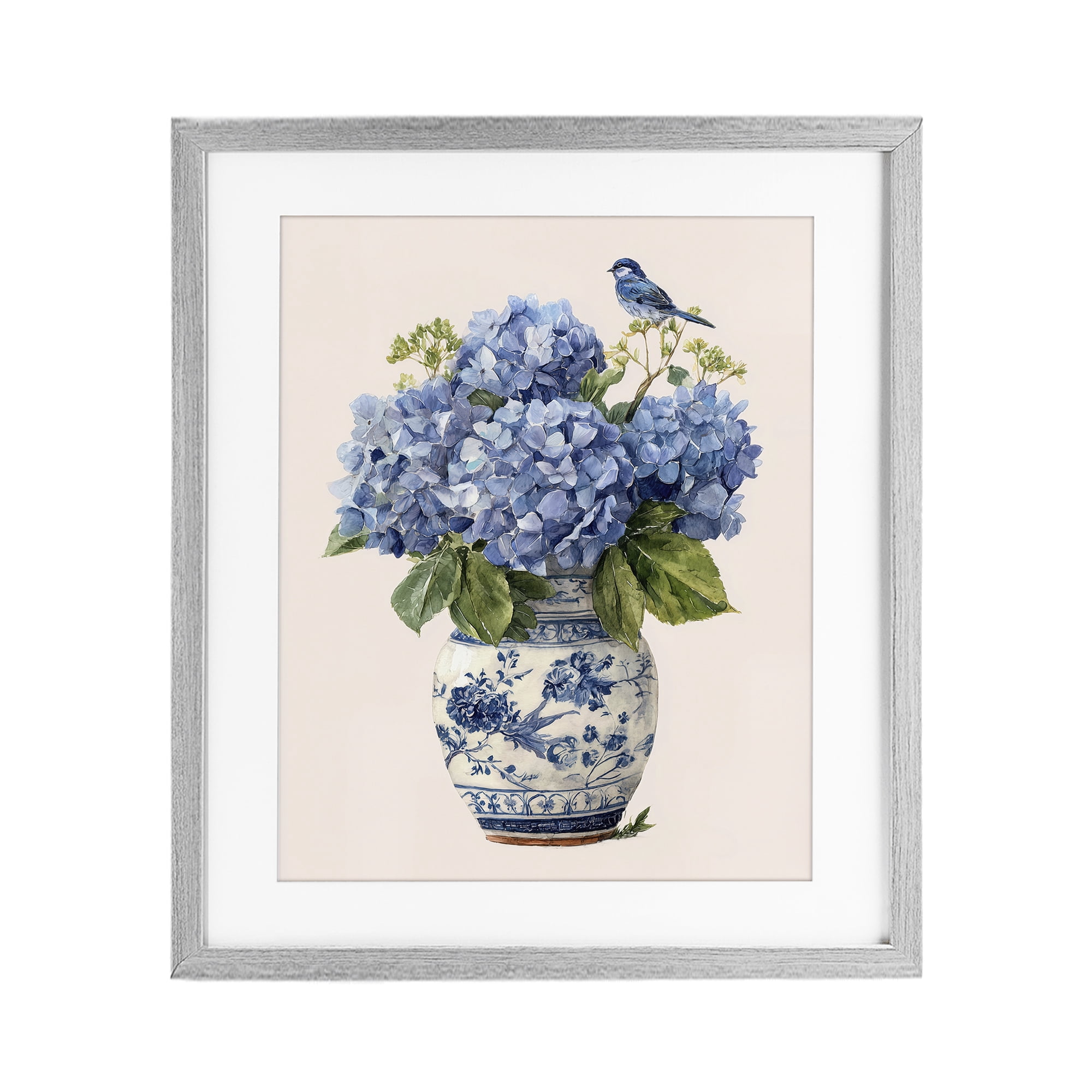 Stupell Industries Songbird Perched on Hydrangeas Gray Framed Print Under Glass, design by Imagine It Images
