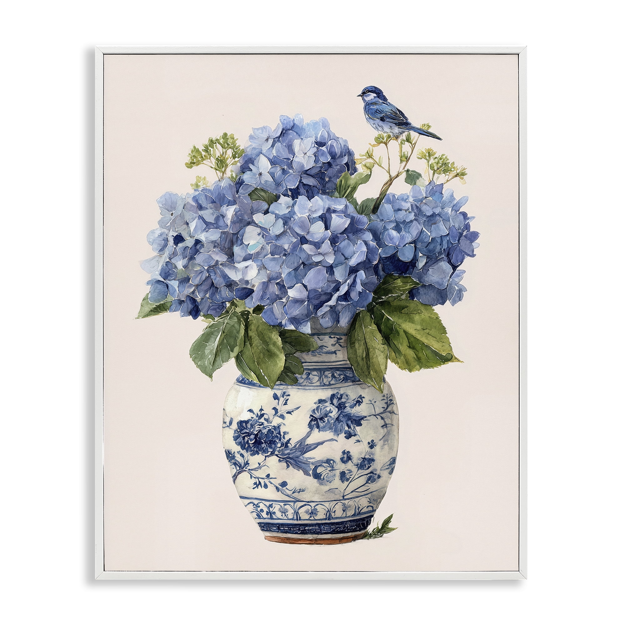 Stupell Industries Songbird Perched on Hydrangeas White Framed Giclee Art, design by Imagine It Images