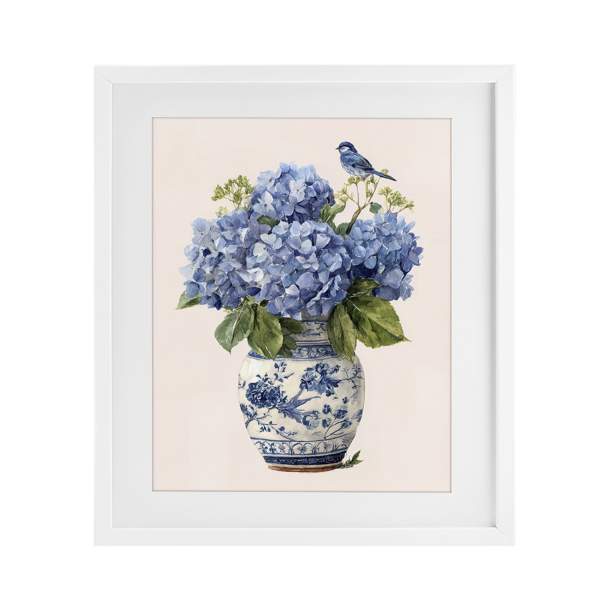 Stupell Industries Songbird Perched on Hydrangeas White Framed Print Under Glass, design by Imagine It Images