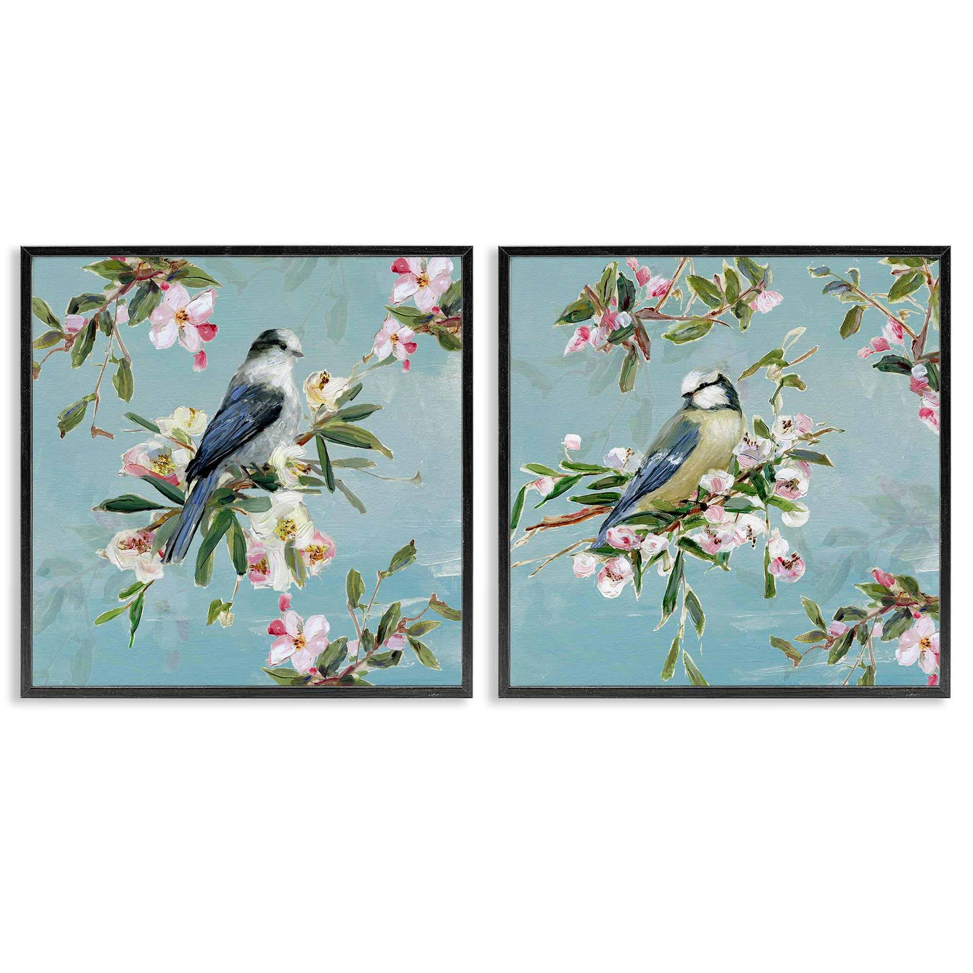 Stupell Industries Songbirds Among Spring Blossoms 2 Piece Black Framed Giclee Art Set, design by Sally Swatland