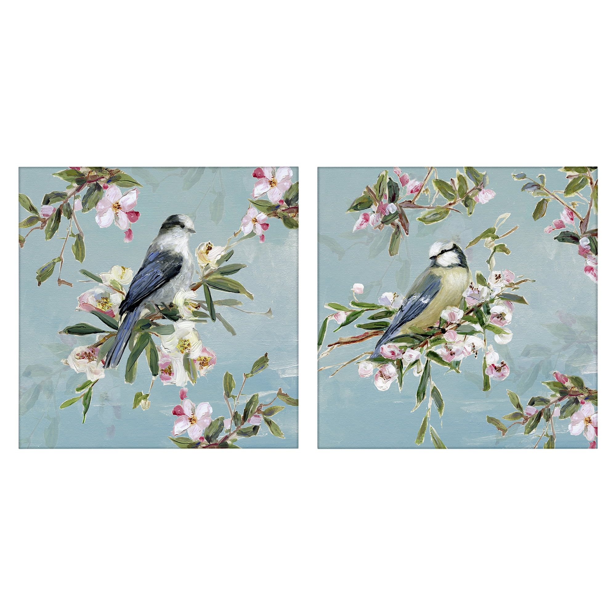 Stupell Industries Songbirds Among Spring Blossoms 2 Piece Canvas Wall Art Set, design by Sally Swatland