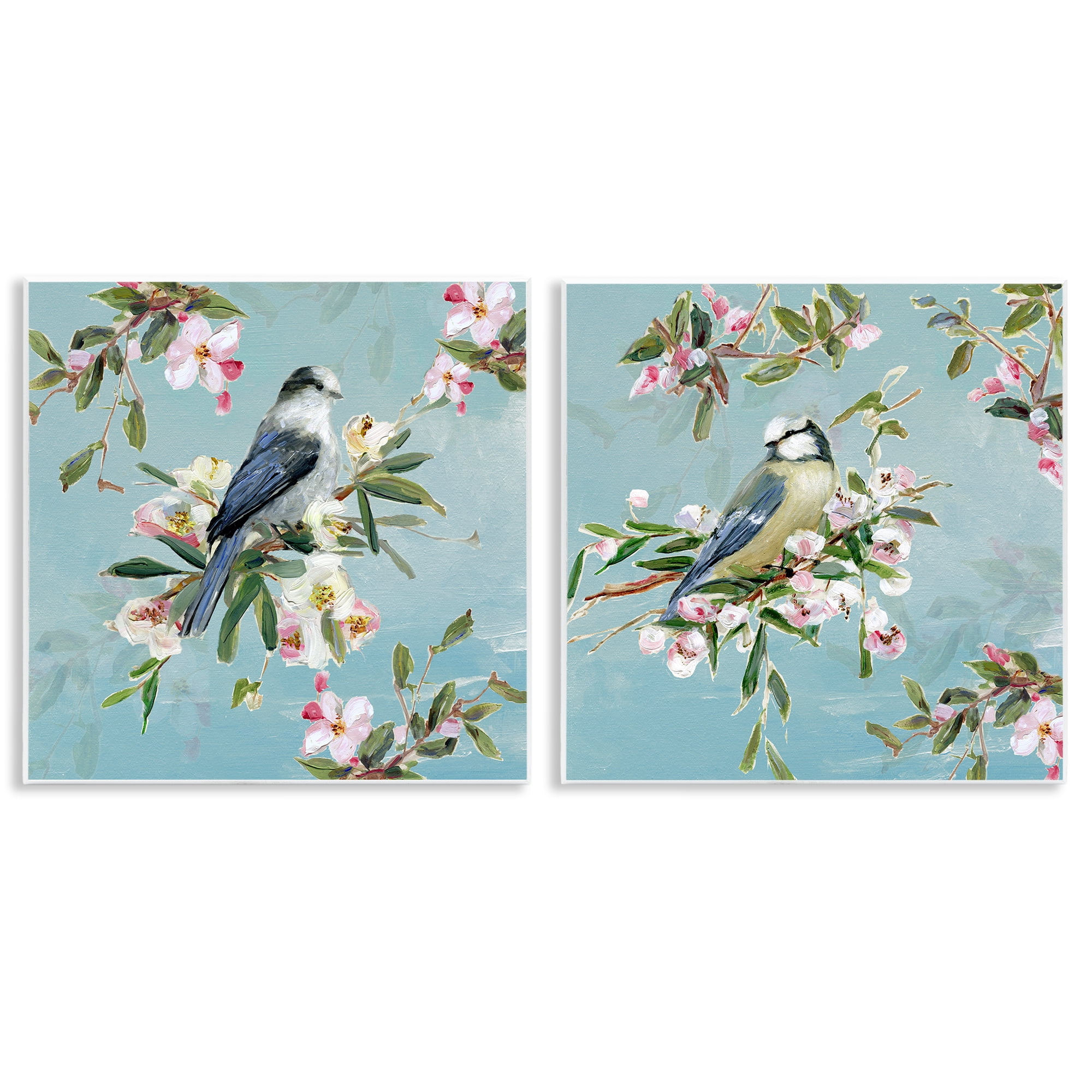 Stupell Industries Songbirds Among Spring Blossoms 2 Piece Wall Plaque Art Set, design by Sally Swatland