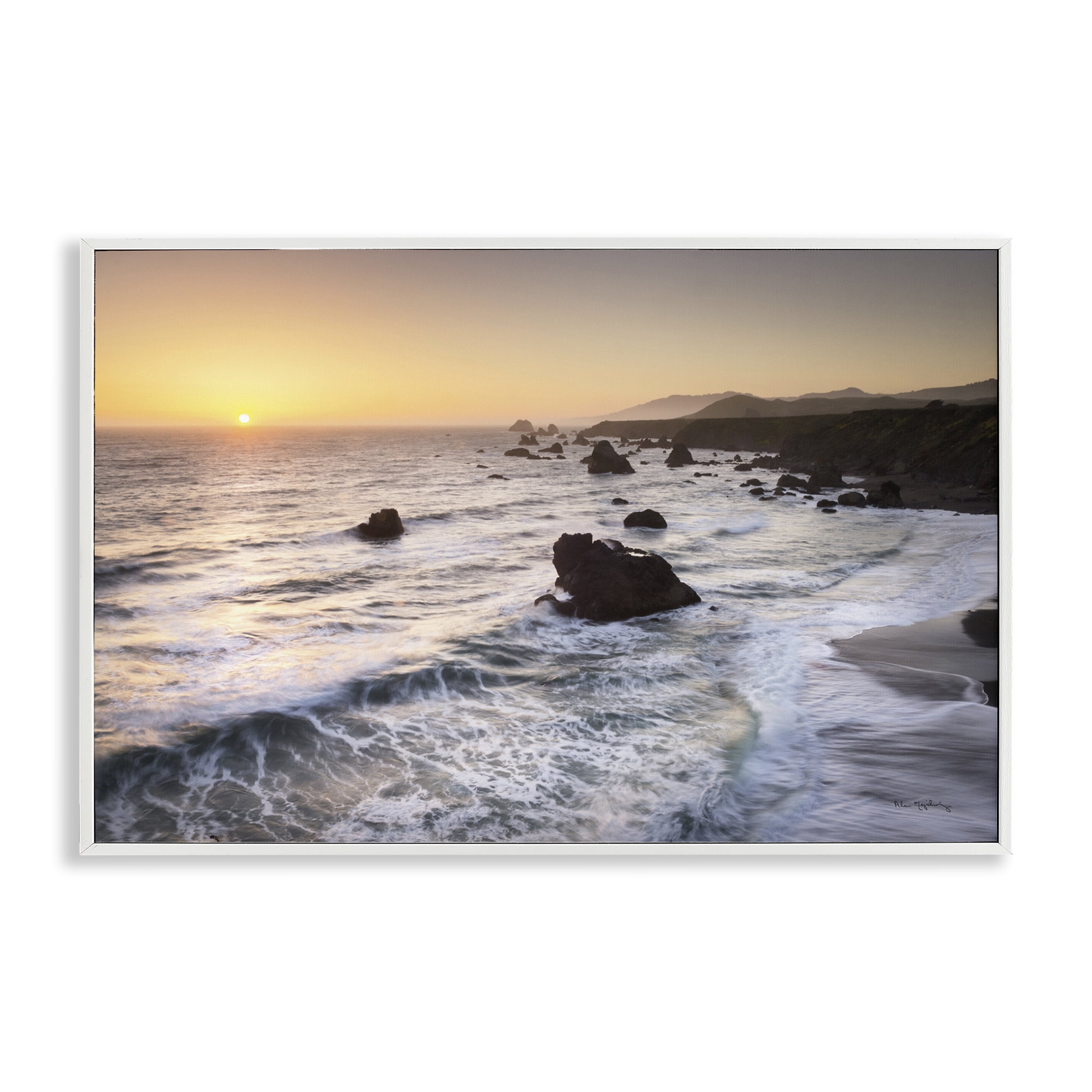 Stupell Industries Sonoma Coast Sunset Nautical & Beach Photography White Framed Art Print Wall Art, 30 x 20