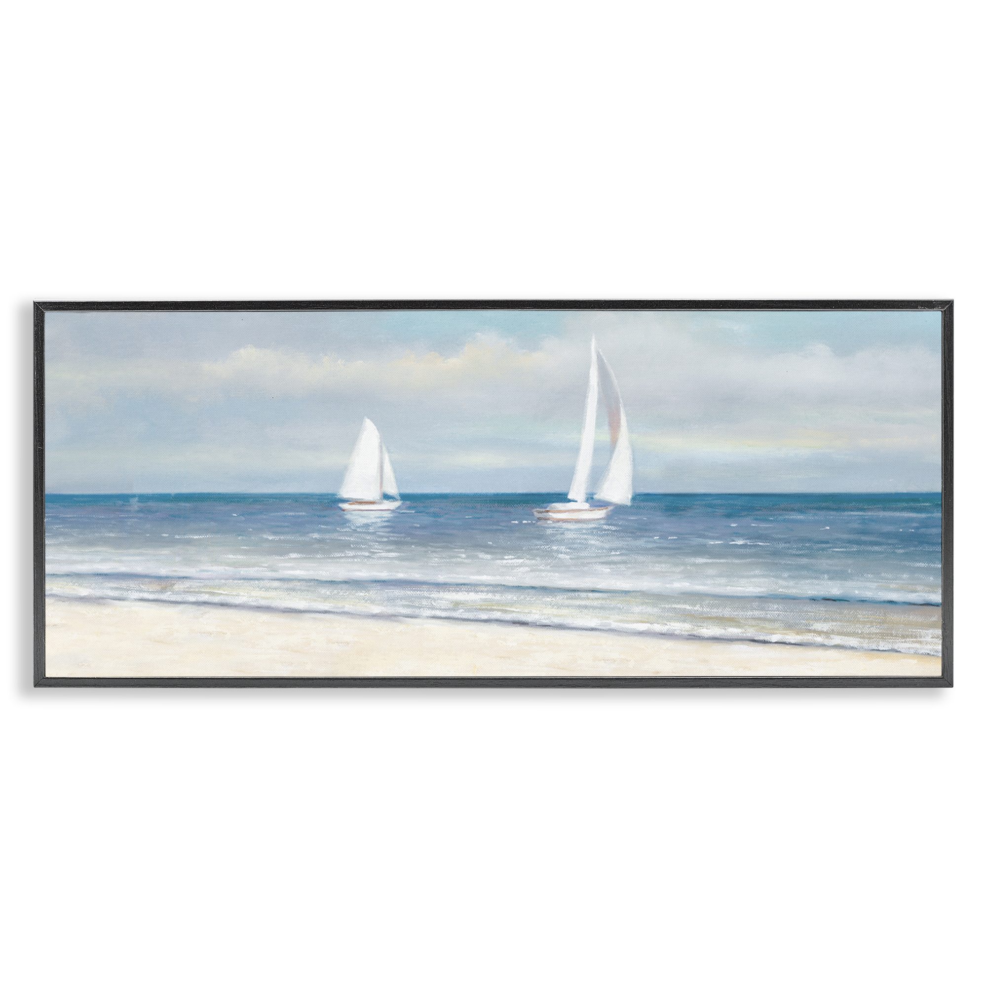 Stupell Industries Sooth Sailboats View Nautical & Beach Painting Black Framed Art Print Wall Art, 24 x 10