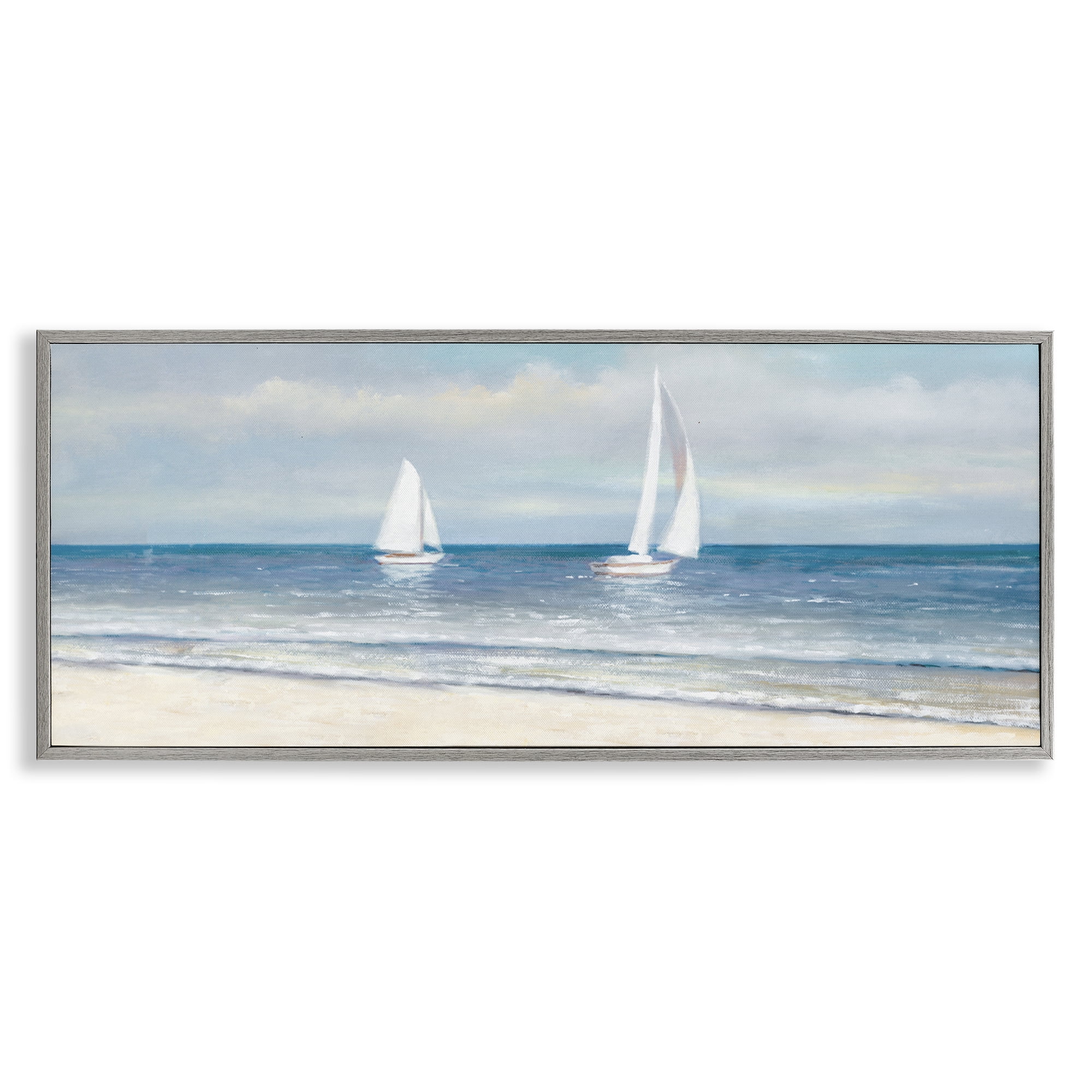 Stupell Industries Sooth Sailboats View Nautical & Beach Painting Gray Framed Art Print Wall Art, 24 x 10