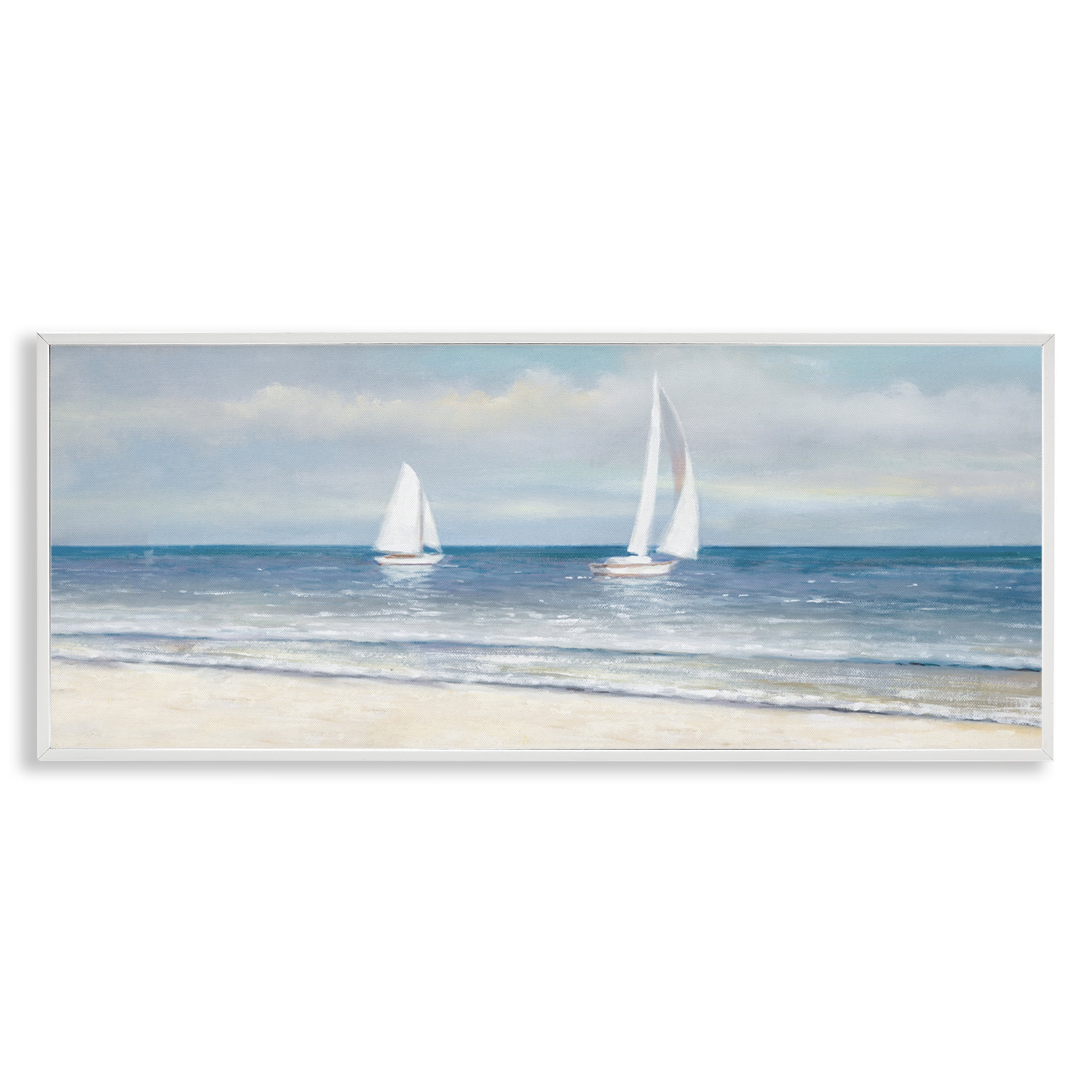 Stupell Industries Sooth Sailboats View Nautical & Beach Painting White Framed Art Print Wall Art, 24 x 10