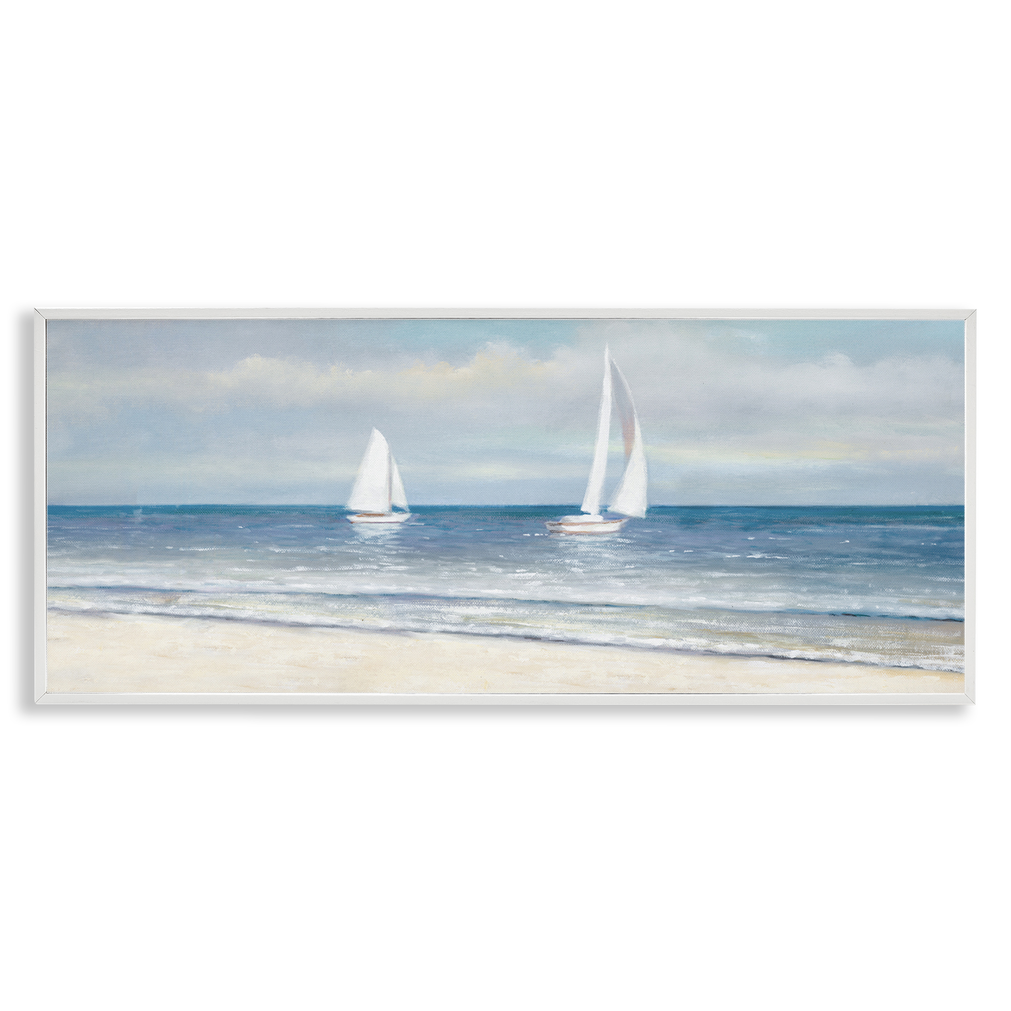 Stupell Industries Sooth Sailboats View Nautical & Beach Painting White Framed Art Print Wall Art, 30 x 13