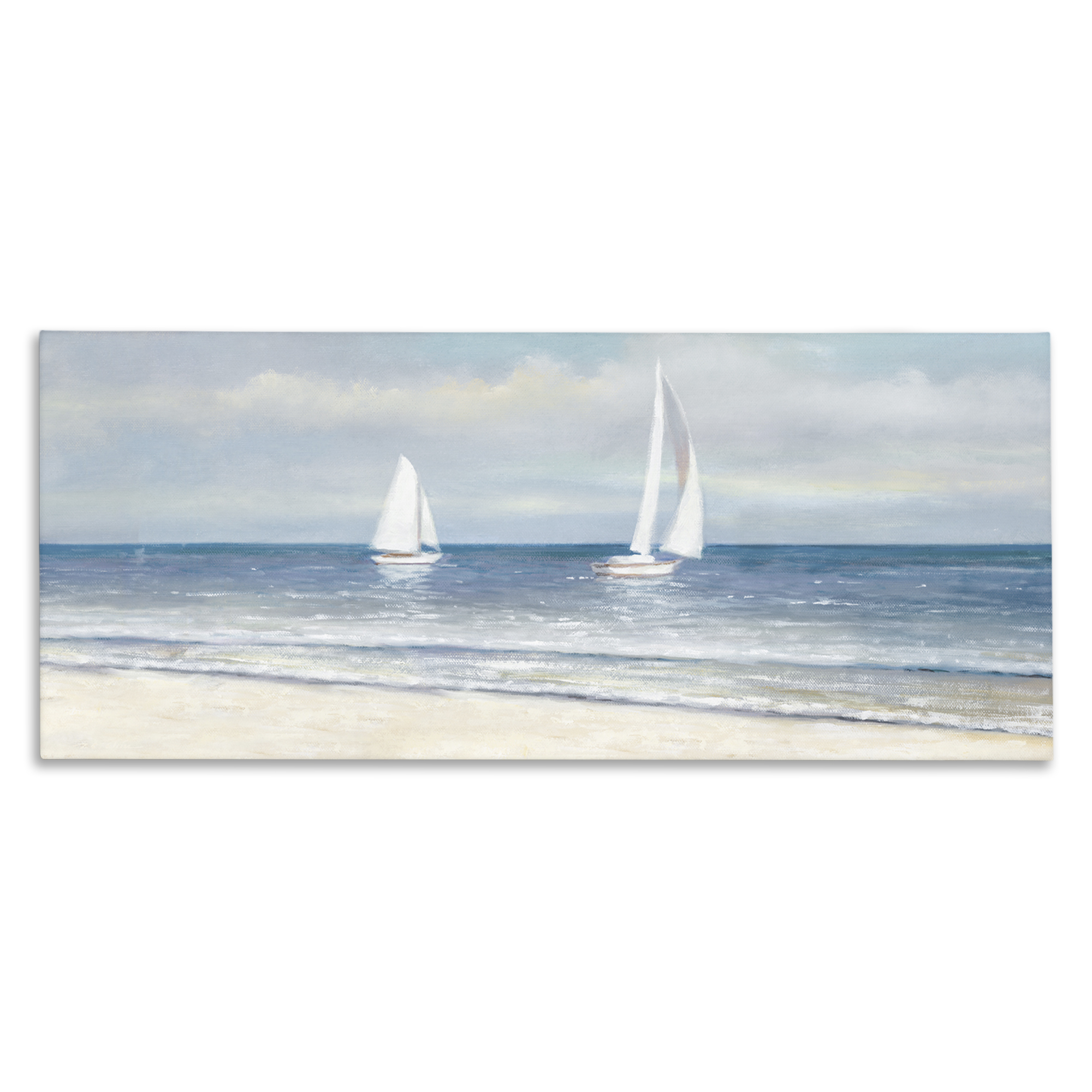 Stupell Industries Sooth Sailboats View Nautical & Beach Painting Wrapped Canvas Art Print Wall Art, 40 x 17