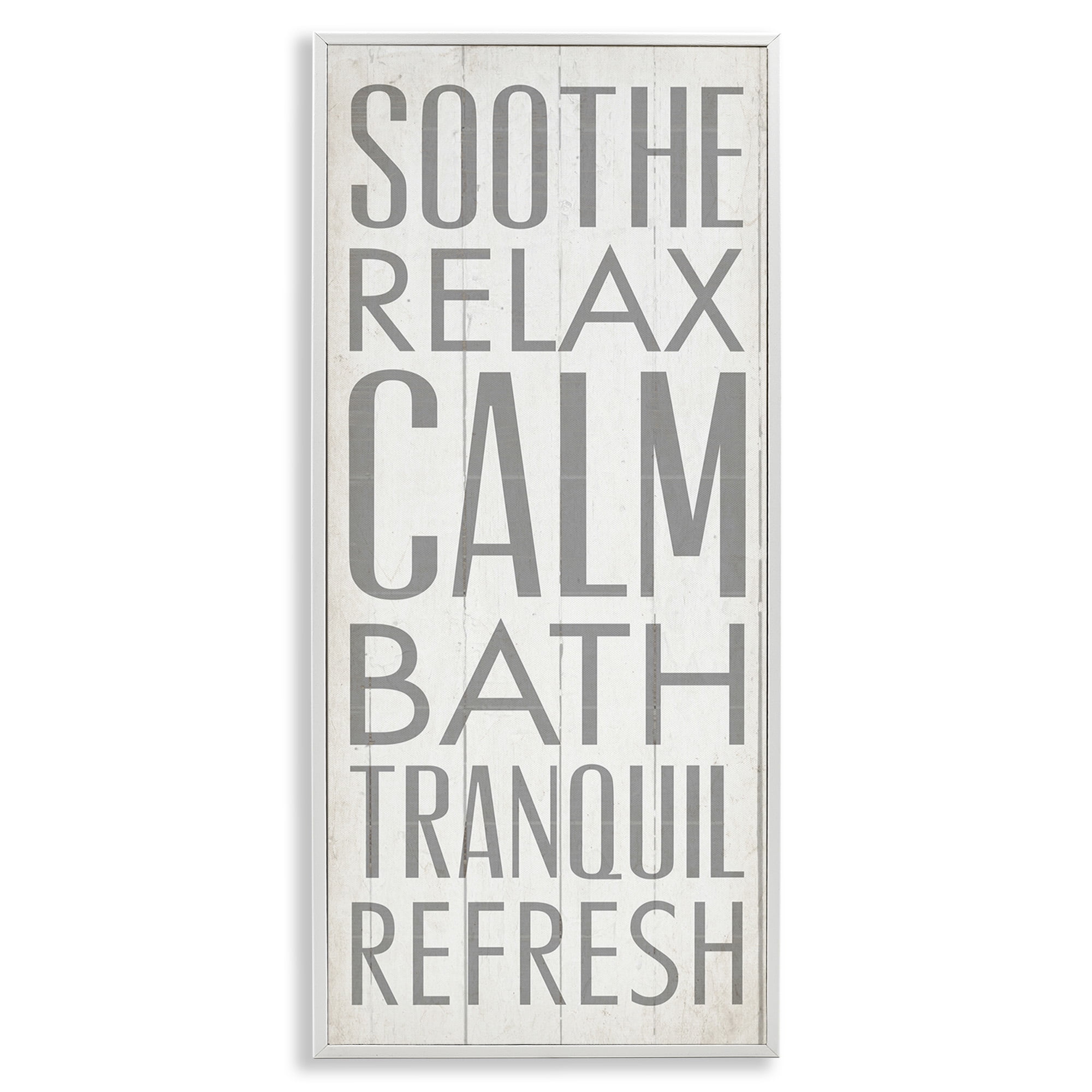Stupell Industries Soothe Calm Relax Bath Bathroom Typography Painting White Framed Art Print Wall Art, 13 x 30