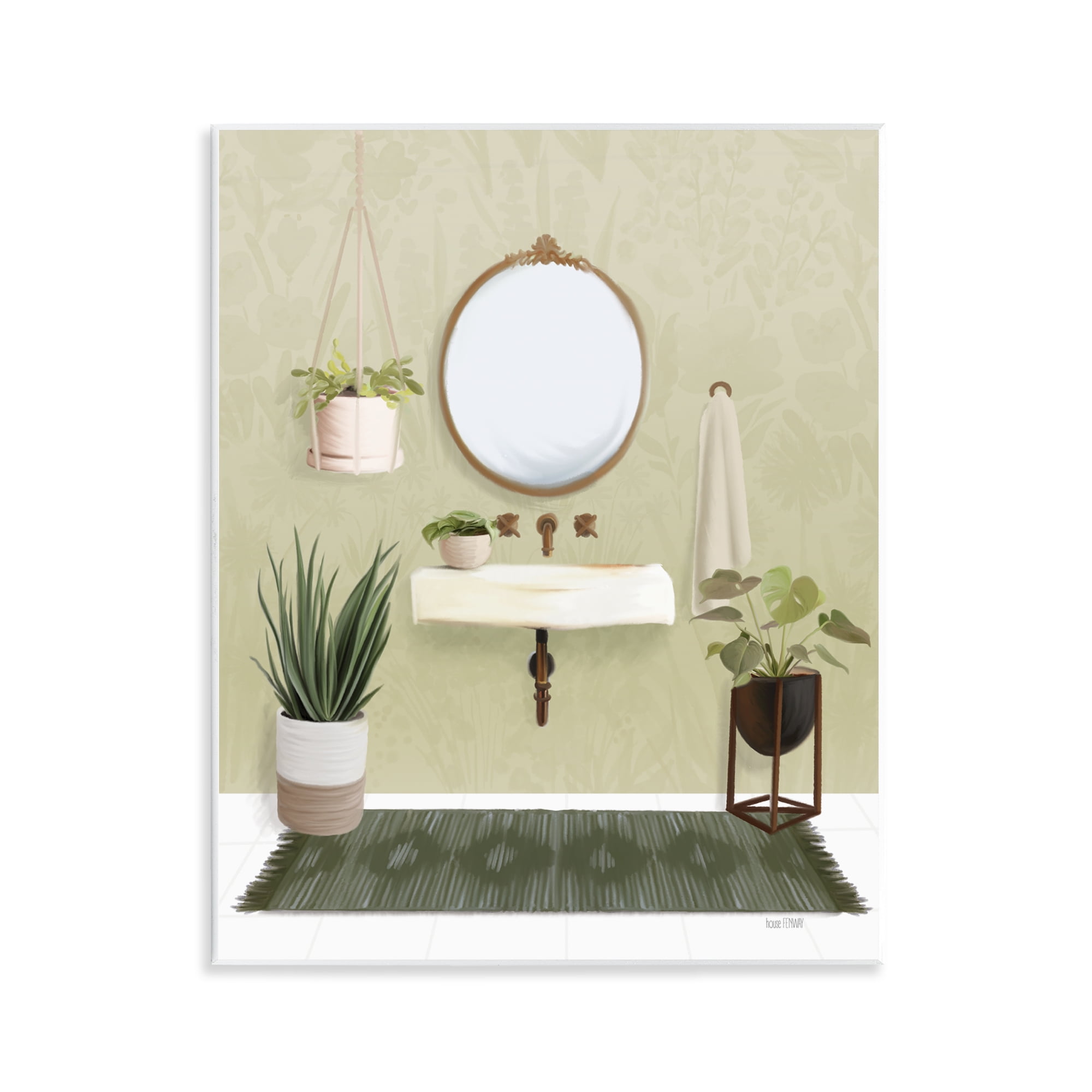 Stupell Industries Soothing Bathroom with Plants Bath & Laundry Painting Unframed Art Print Wall Art, 11 x 14