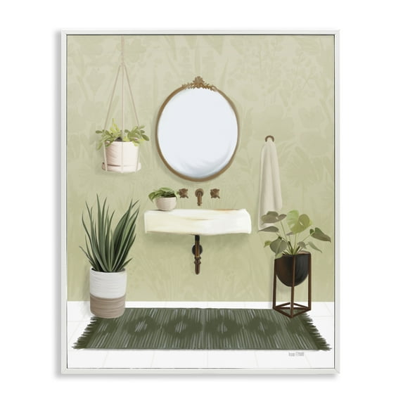 Stupell Industries Soothing Bathroom with Plants Bath & Laundry Painting White Framed Art Print Wall Art, 16 x 20