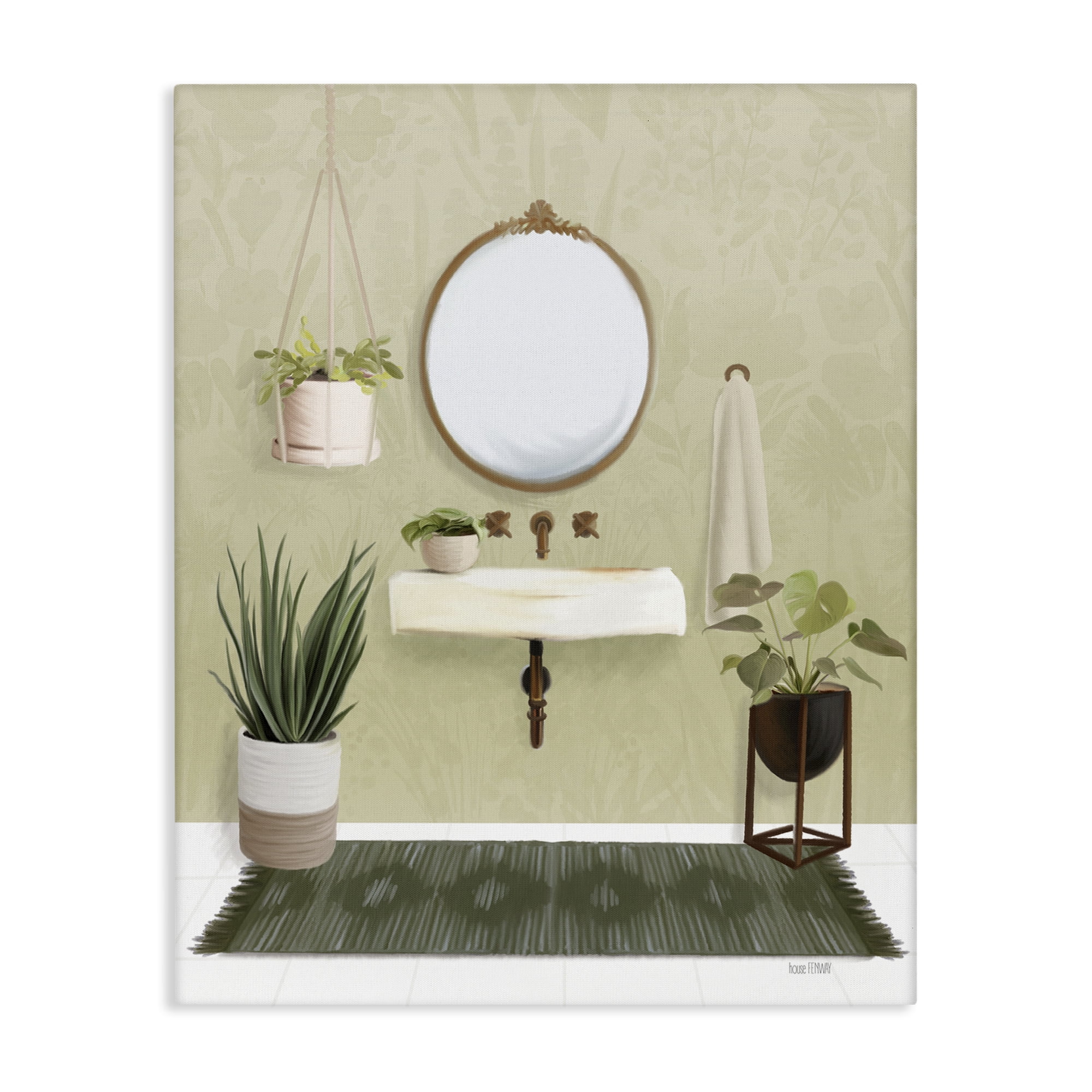 Stupell Industries Soothing Bathroom with Plants Bath & Laundry Painting Wrapped Canvas Art Print Wall Art, 24 x 30