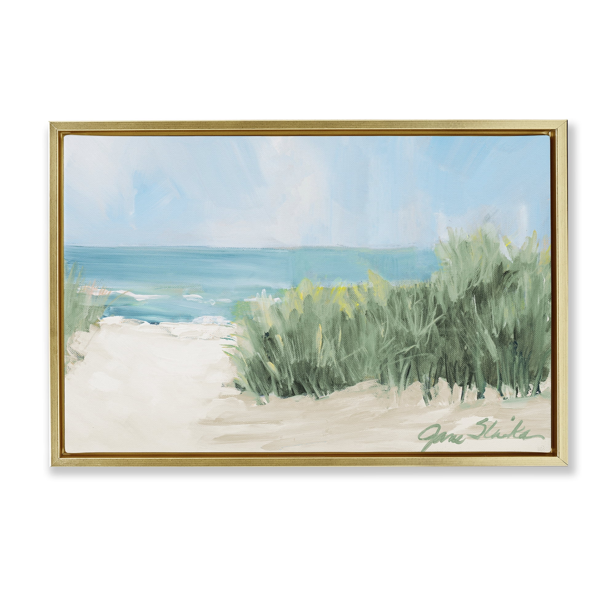 Stupell Industries Soothing Beach Day Gold Framed Floater Canvas Wall Art, design by Jane Slivka