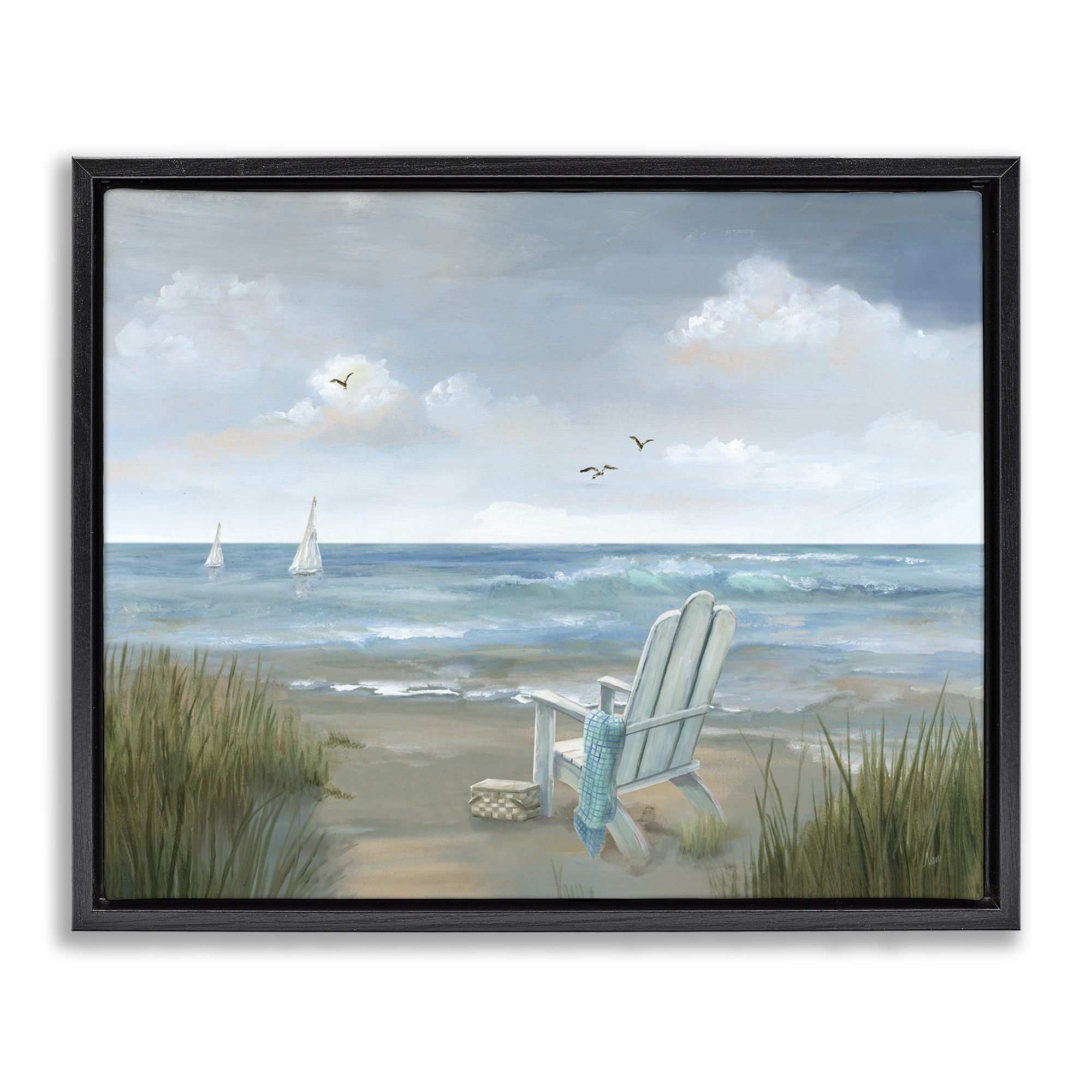 Stupell Industries Soothing Beach Scenery Nautical & Beach Painting Black Floater Framed Canvas Art Print Wall Art, 21 x 17