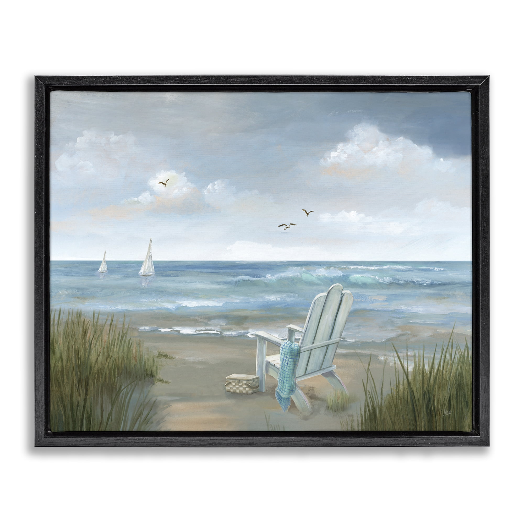 Stupell Industries Soothing Beach Scenery Nautical & Beach Painting Black Floater Framed Canvas Art Print Wall Art, 31 x 25