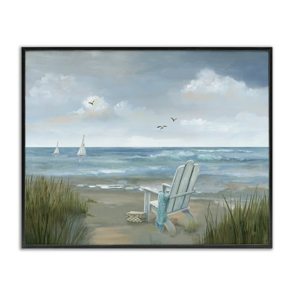 Stupell Industries Soothing Beach Scenery Nautical & Beach Painting Black Framed Art Print Wall Art, 14 x 11