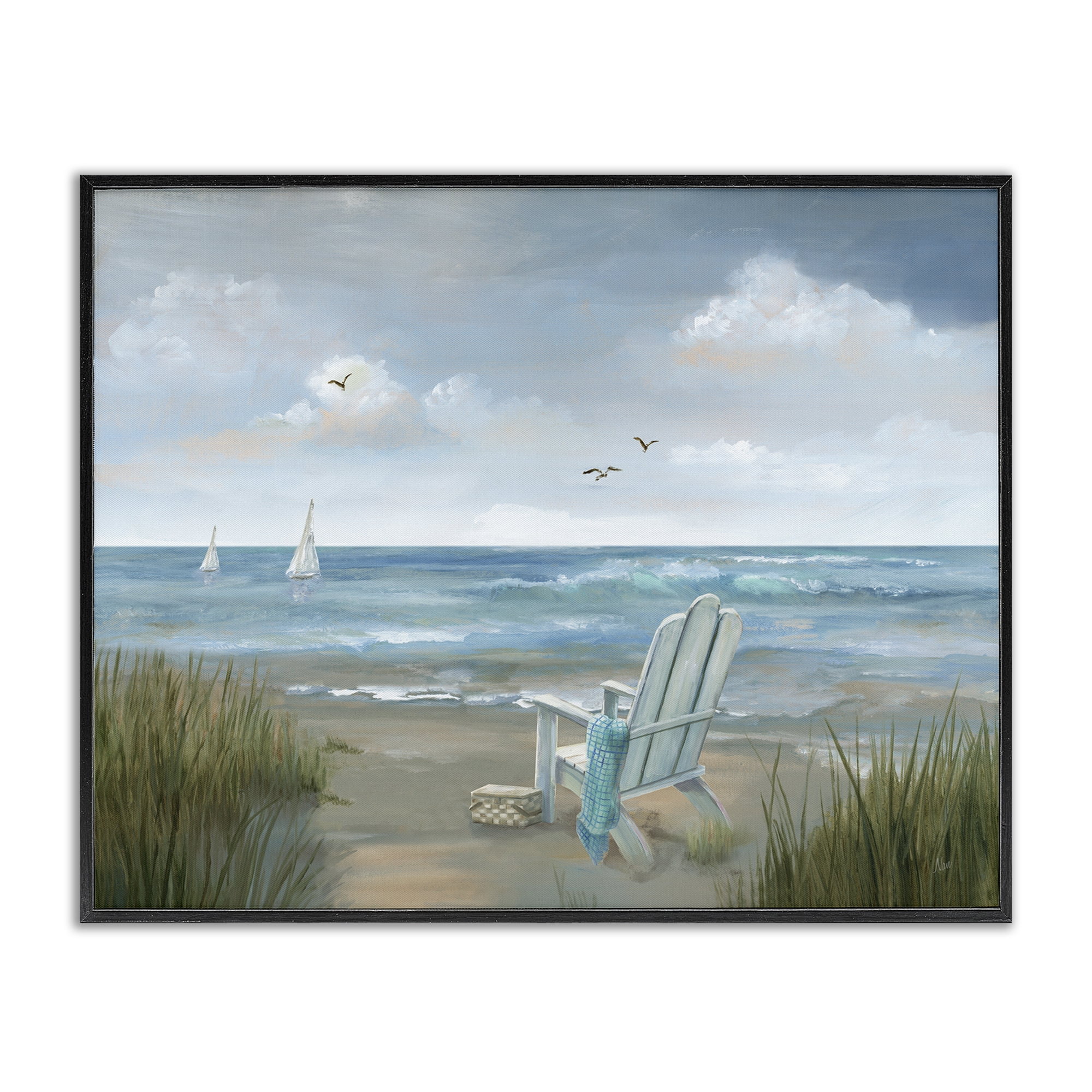 Stupell Industries Soothing Beach Scenery Nautical & Beach Painting Black Framed Art Print Wall Art, 30 x 24