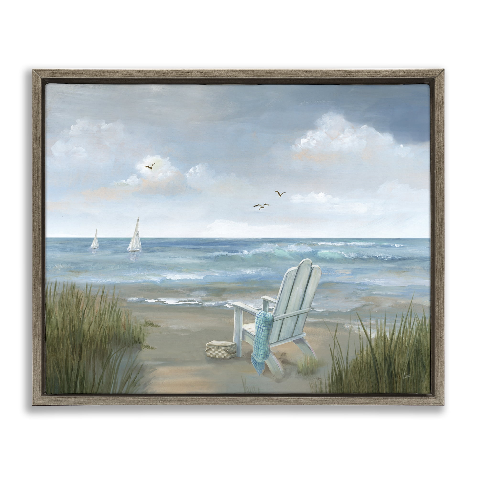 Stupell Industries Soothing Beach Scenery Nautical & Beach Painting Brown Floater Framed Canvas Art Print Wall Art, 21 x 17