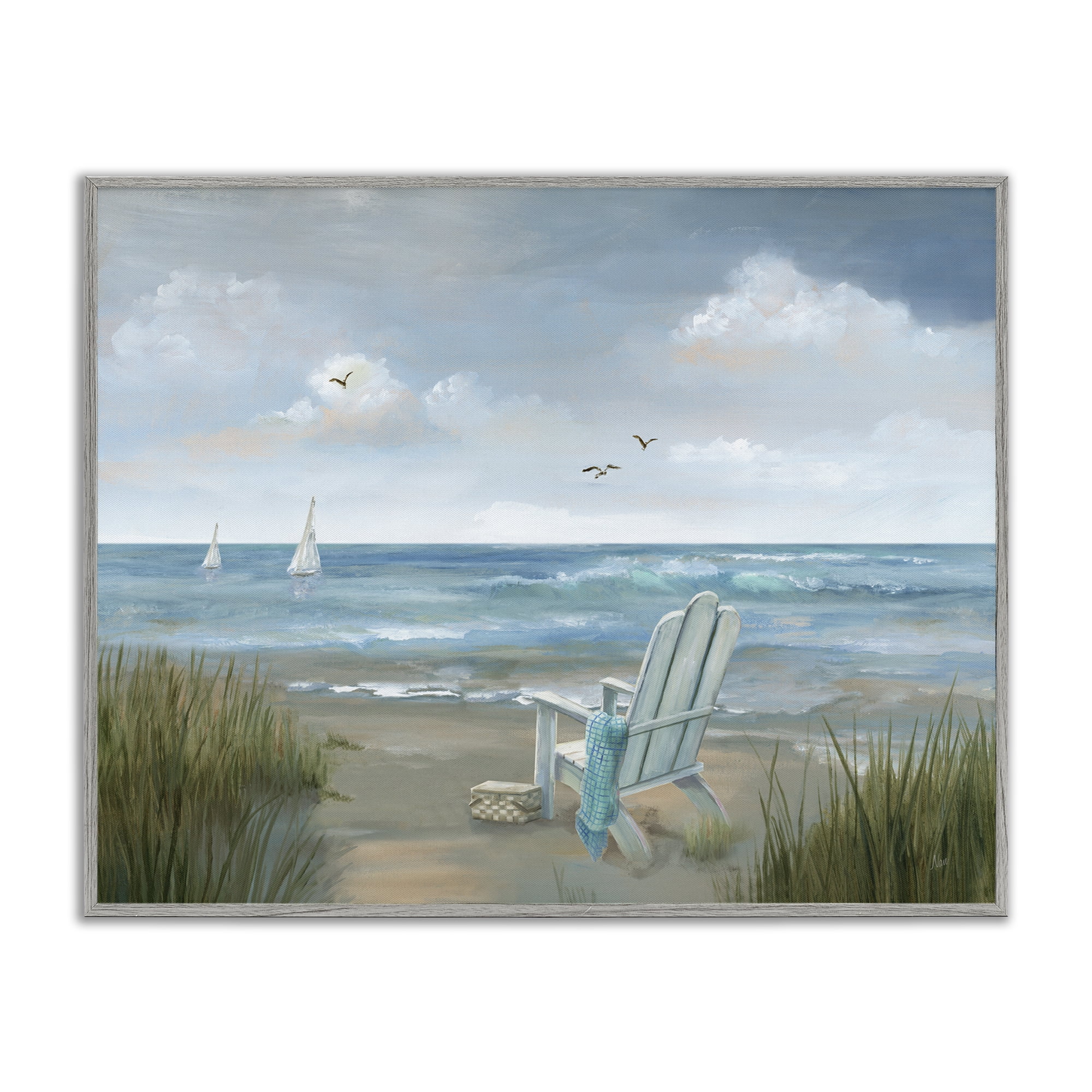 Stupell Industries Soothing Beach Scenery Nautical & Beach Painting Gray Framed Art Print Wall Art, 30 x 24