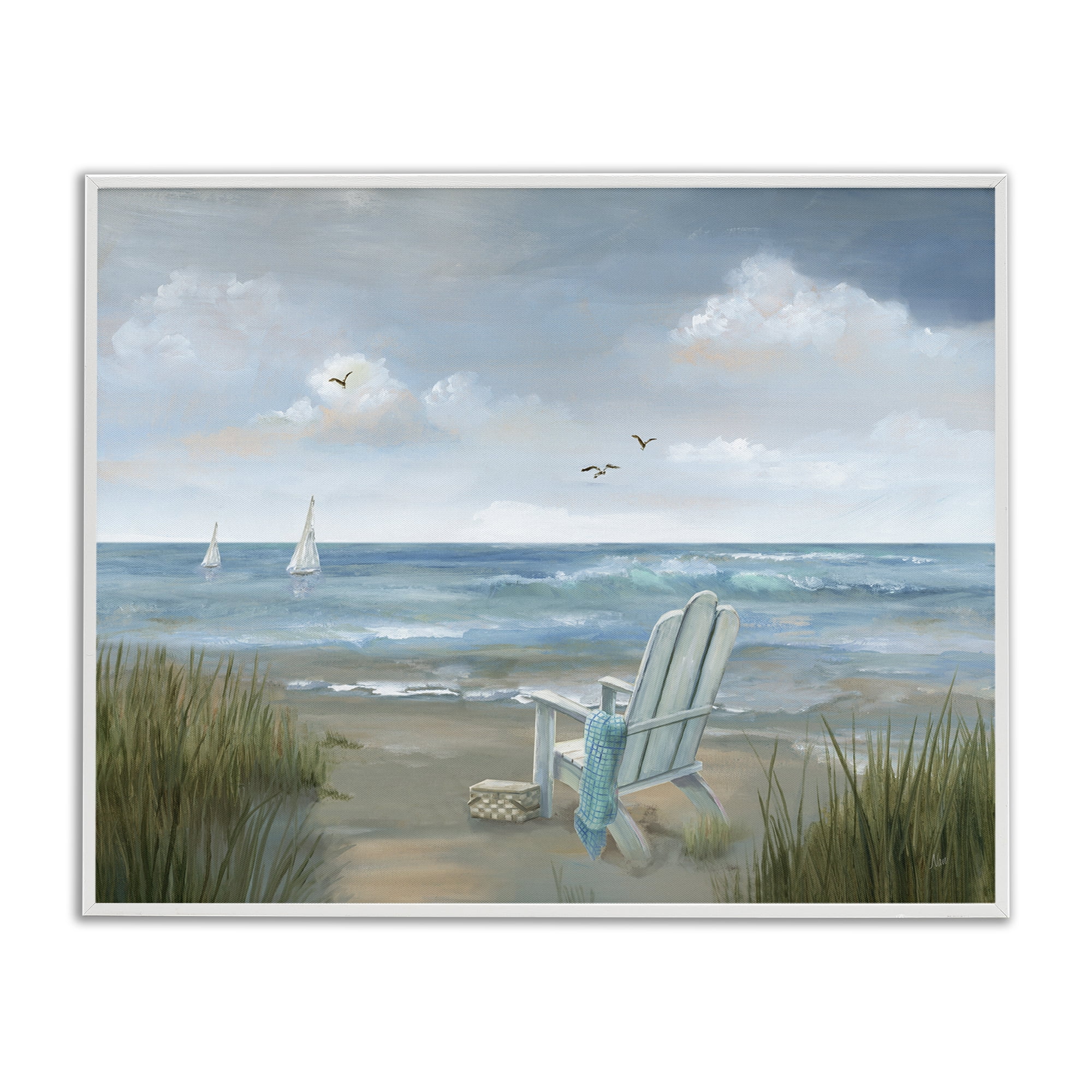 Stupell Industries Soothing Beach Scenery Nautical & Beach Painting White Framed Art Print Wall Art, 20 x 16