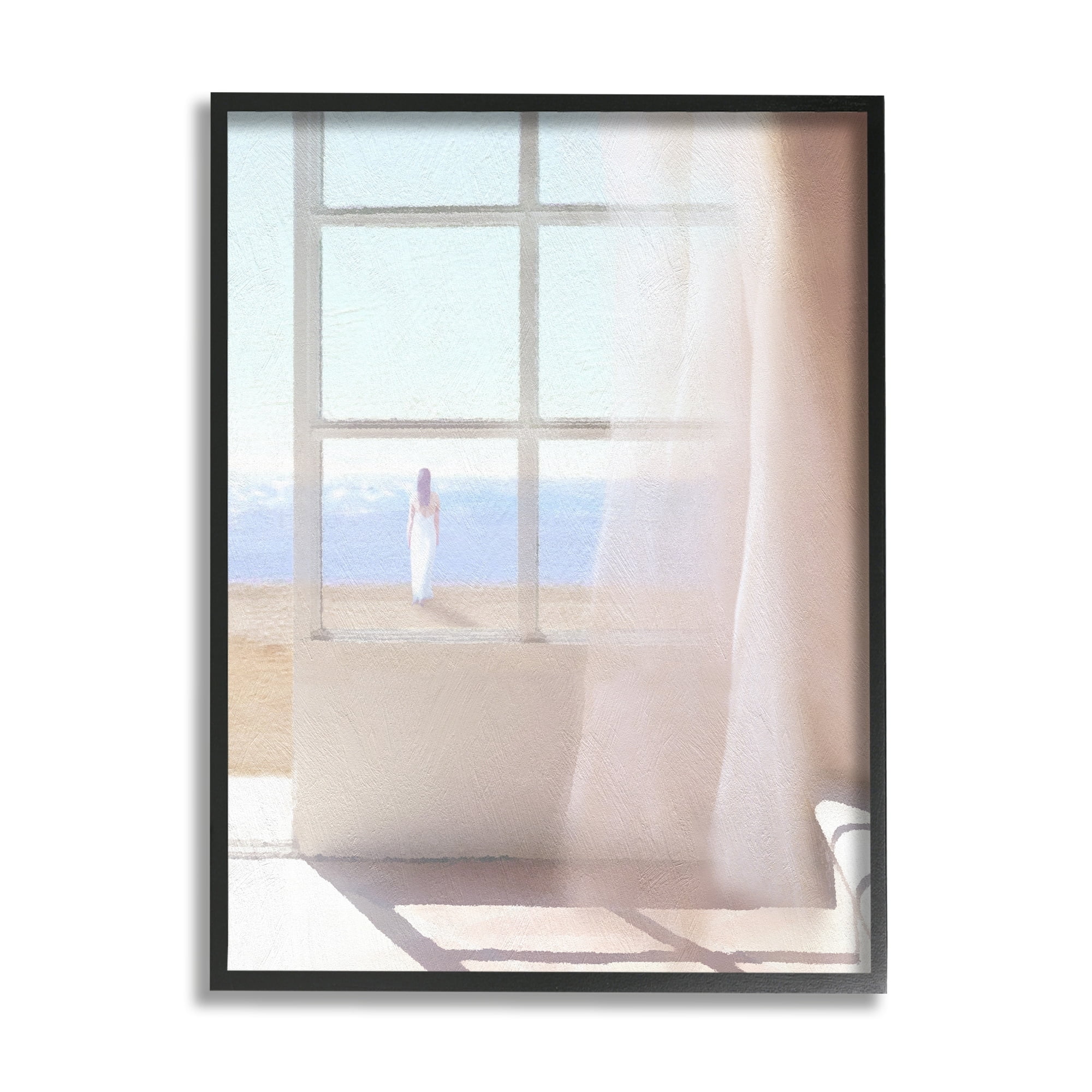 Stupell Industries Soothing Beach Sunlight Woman Waiting Shoreline Window Painting Black Framed Art Print Wall Art, Design by Noah Bay