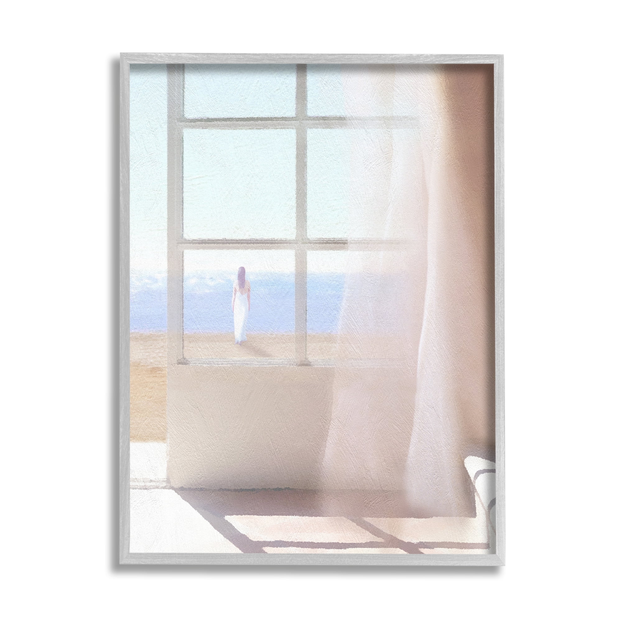 Stupell Industries Soothing Beach Sunlight Woman Waiting Shoreline Window Painting Gray Framed Art Print Wall Art, Design by Noah Bay