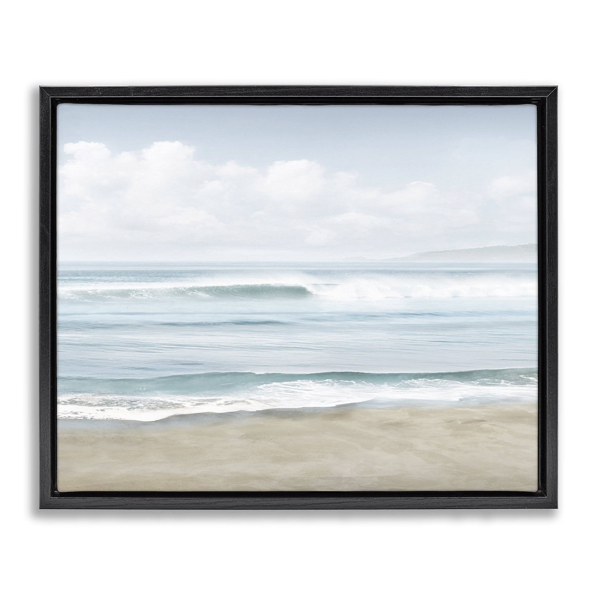 Stupell Industries Soothing Beach Waves Nautical & Beach Painting Black Floater Framed Canvas Art Print Wall Art, 21 x 17
