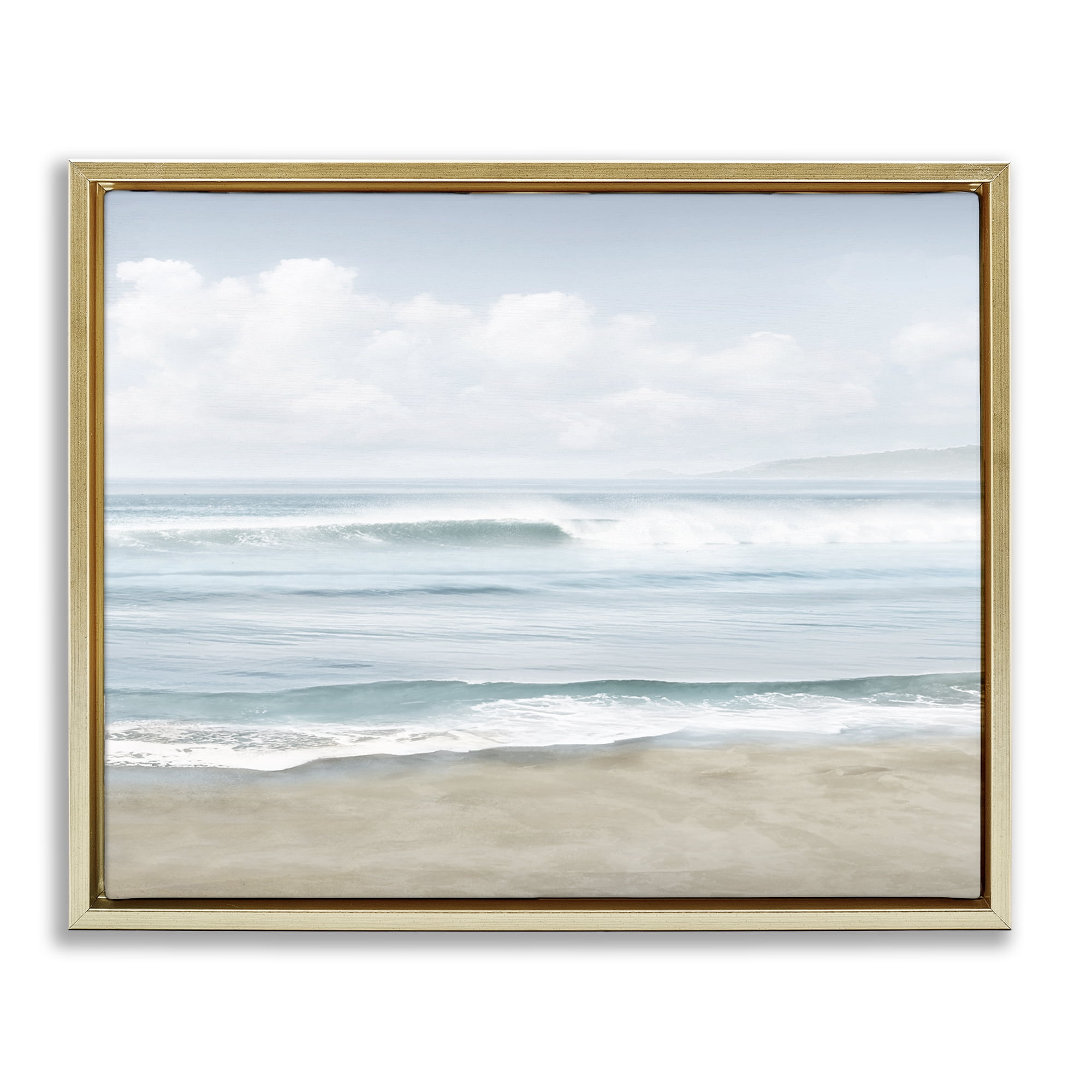 Stupell Industries Soothing Beach Waves Nautical & Beach Painting Gold Floater Framed Canvas Art Print Wall Art, 21 x 17