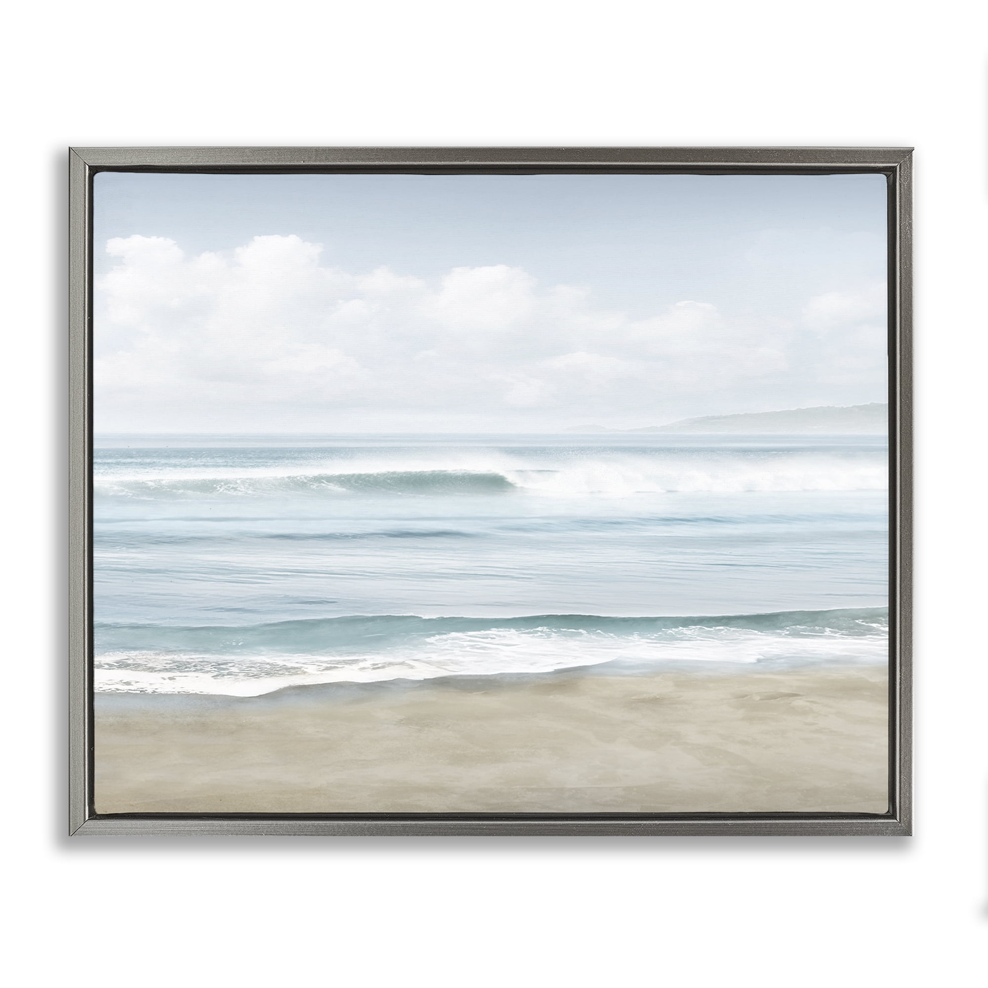 Stupell Industries Soothing Beach Waves Nautical & Beach Painting Gray Floater Framed Canvas Art Print Wall Art, 21 x 17