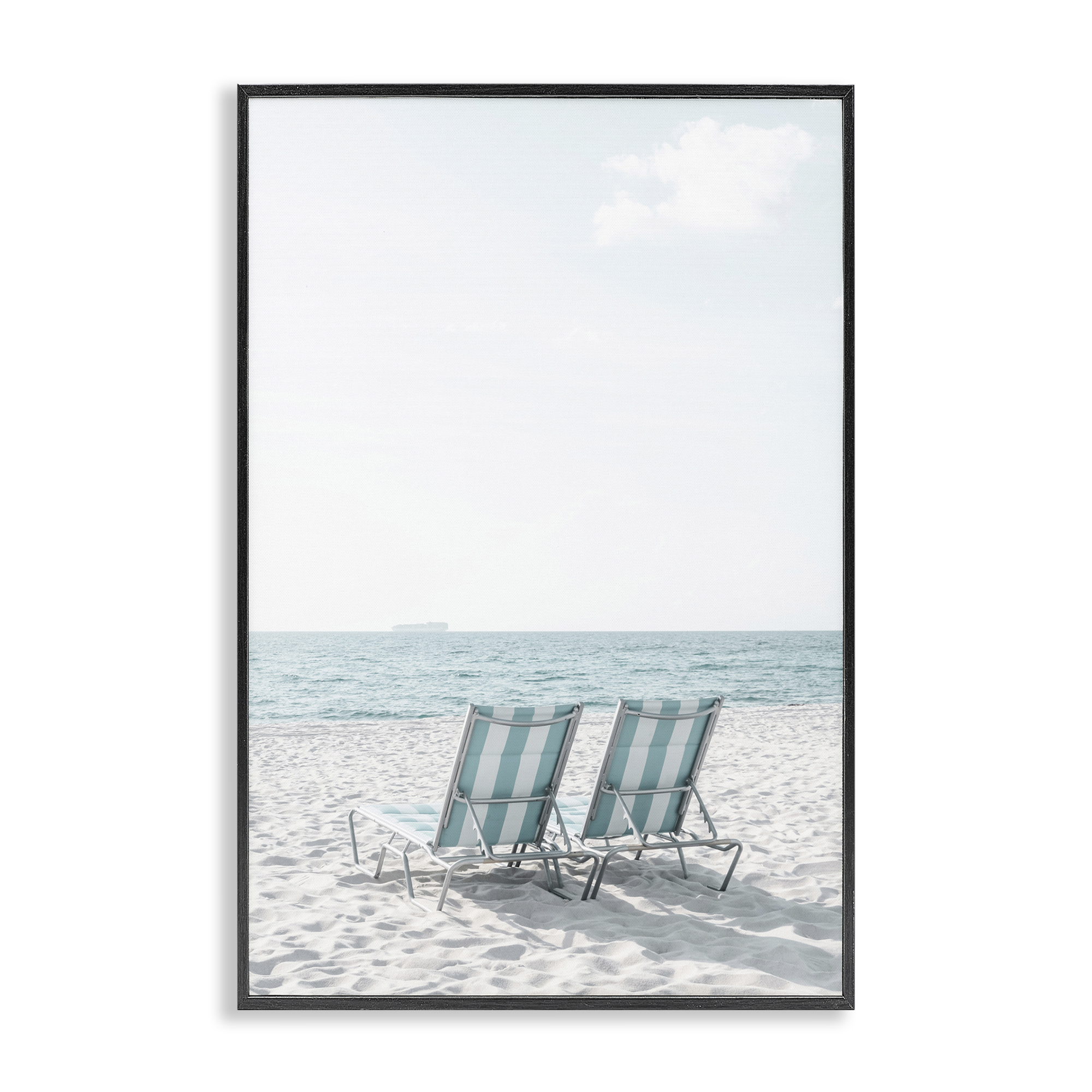 Stupell Industries Soothing Blue Beach Chairs Nautical & Beach Photography Black Framed Art Print Wall Art, 16 x 24