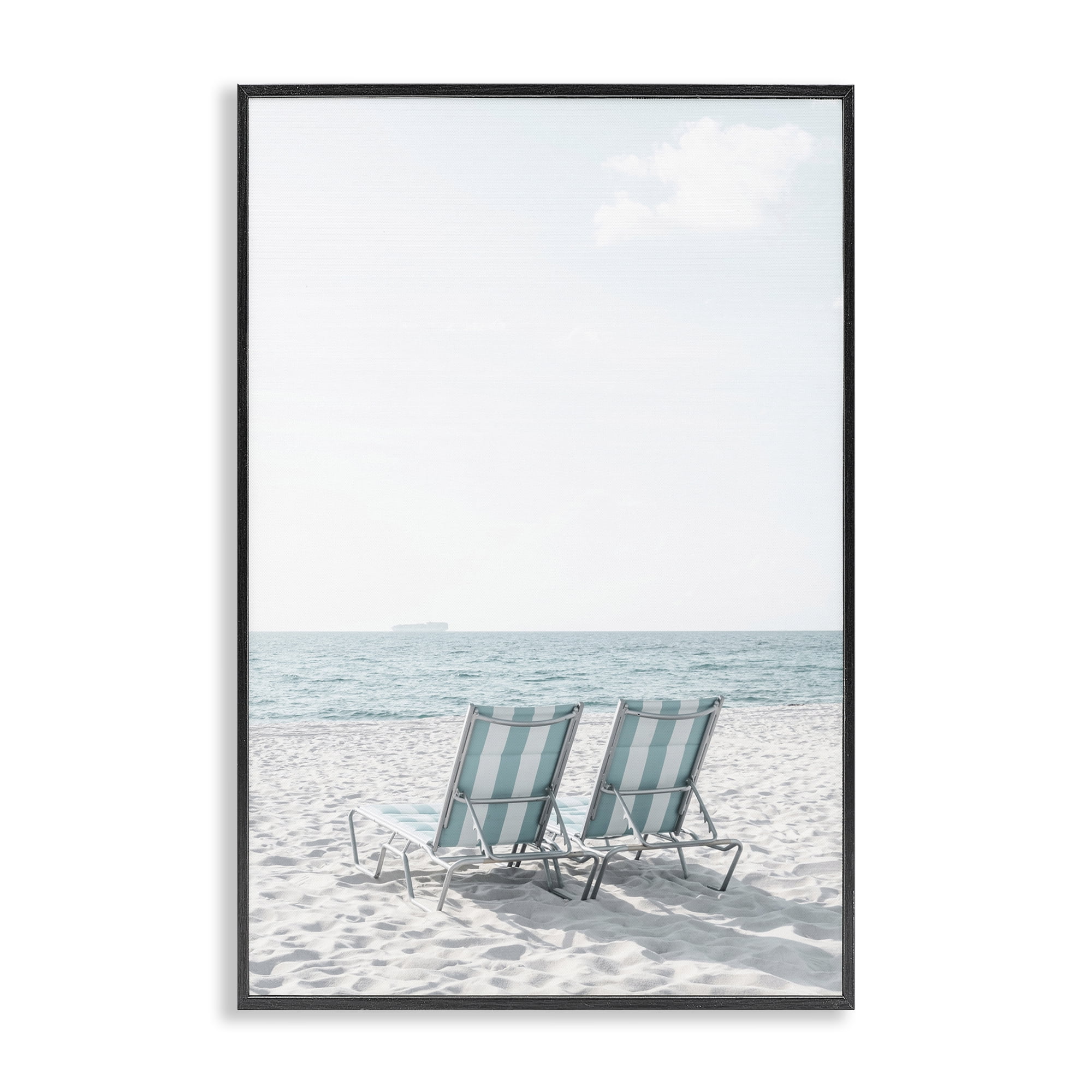 Stupell Industries Soothing Blue Beach Chairs Nautical & Beach Photography Black Framed Art Print Wall Art, 20 x 30