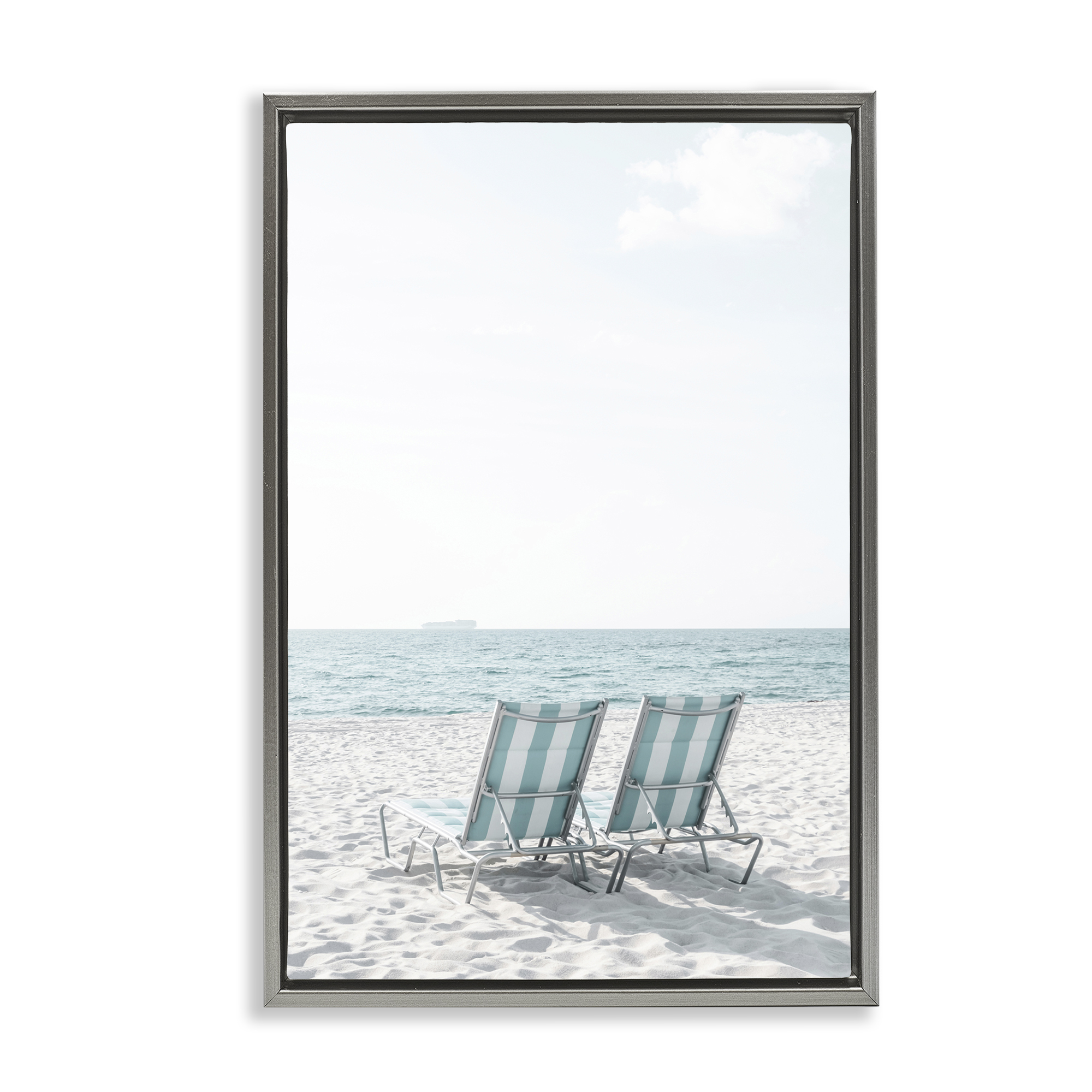 Stupell Industries Soothing Blue Beach Chairs Nautical & Beach Photography Gray Floater Framed Canvas Art Print Wall Art, 17 x 25